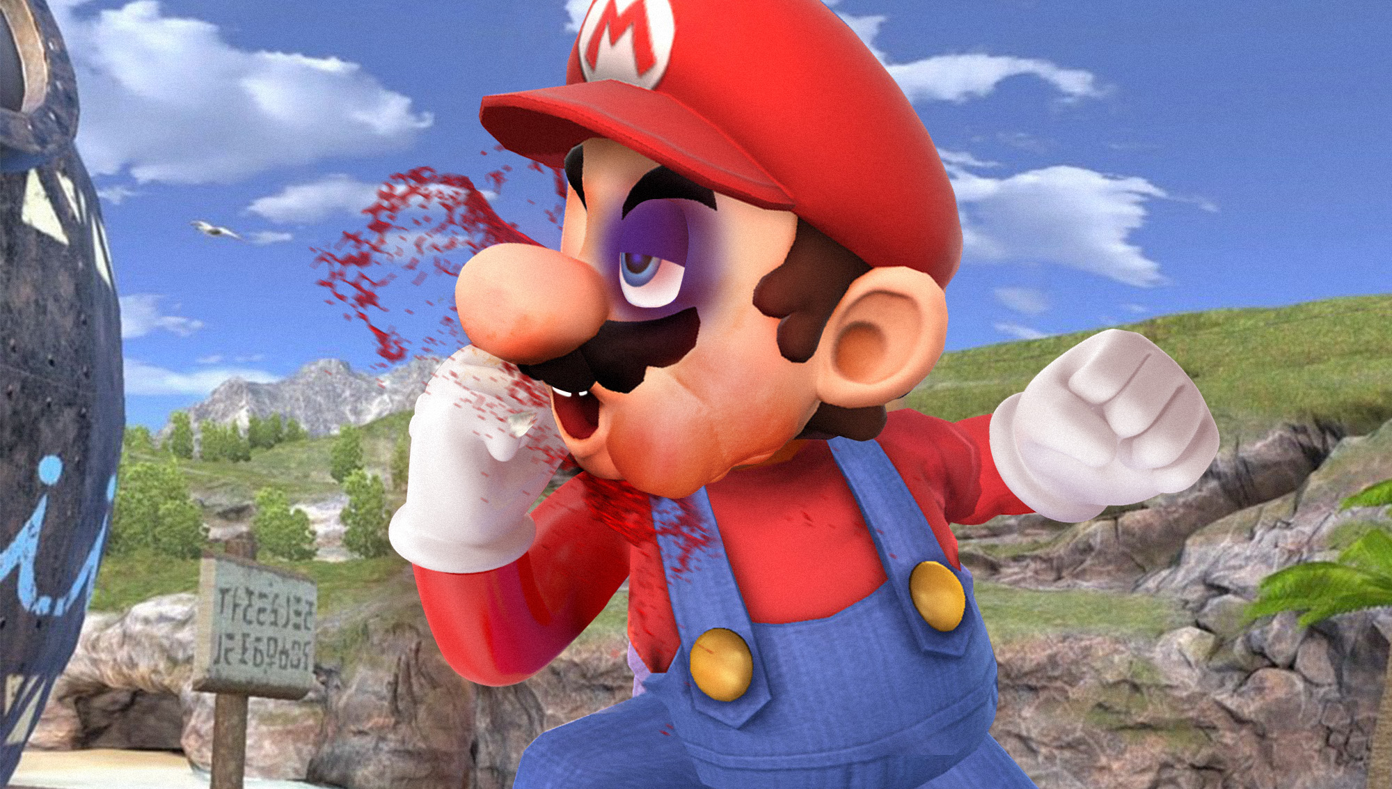 Photoshop composite for The Onion article, “Nintendo Reveals ‘Smash Bros. Ultimate’ Will Allow Characters To Repeatedly Punch Self In Face To Freak Out Opponent”