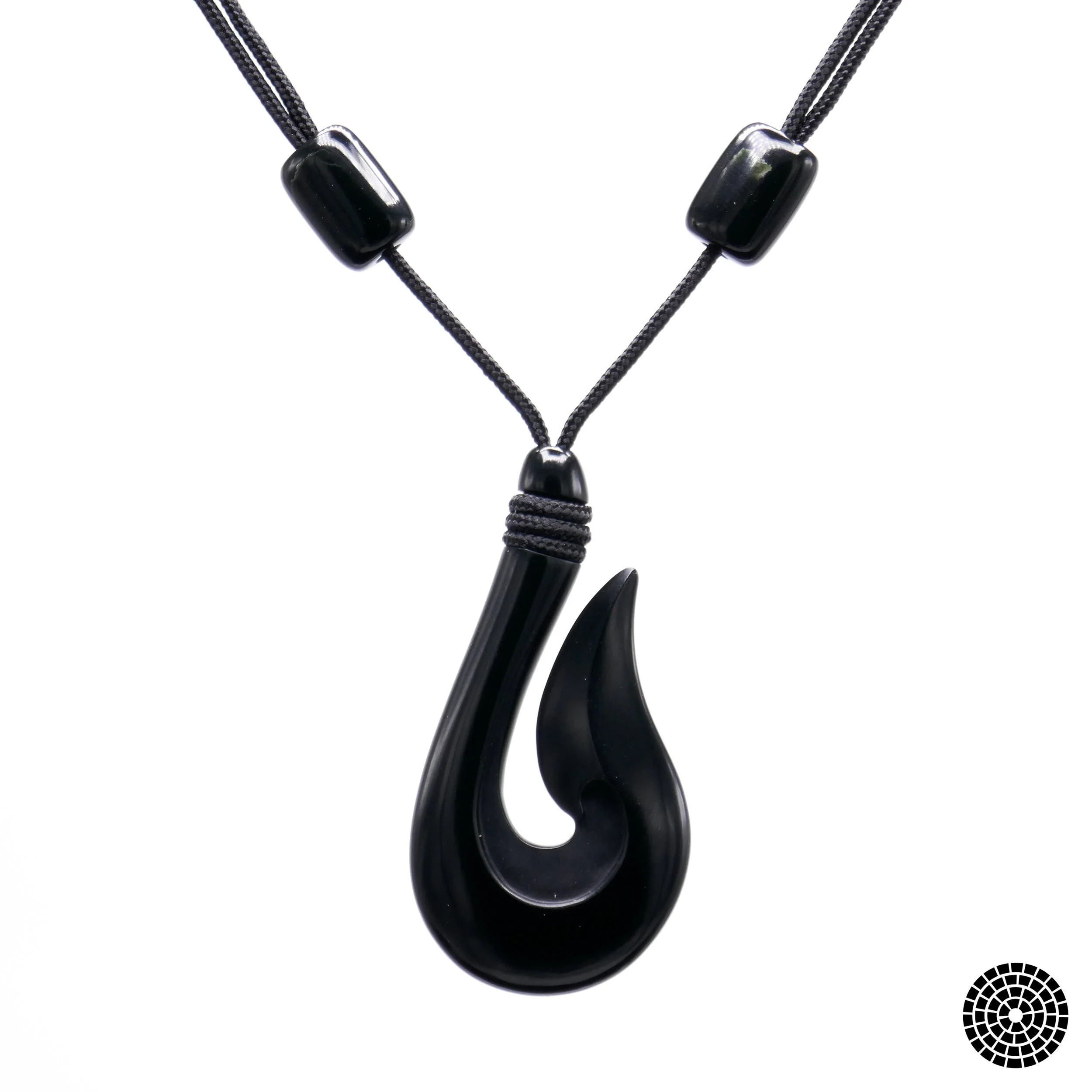 Handmade Wyoming Edwards Black Nephrite Jade Hook Pendant Necklace California Jade Carvings .jpg