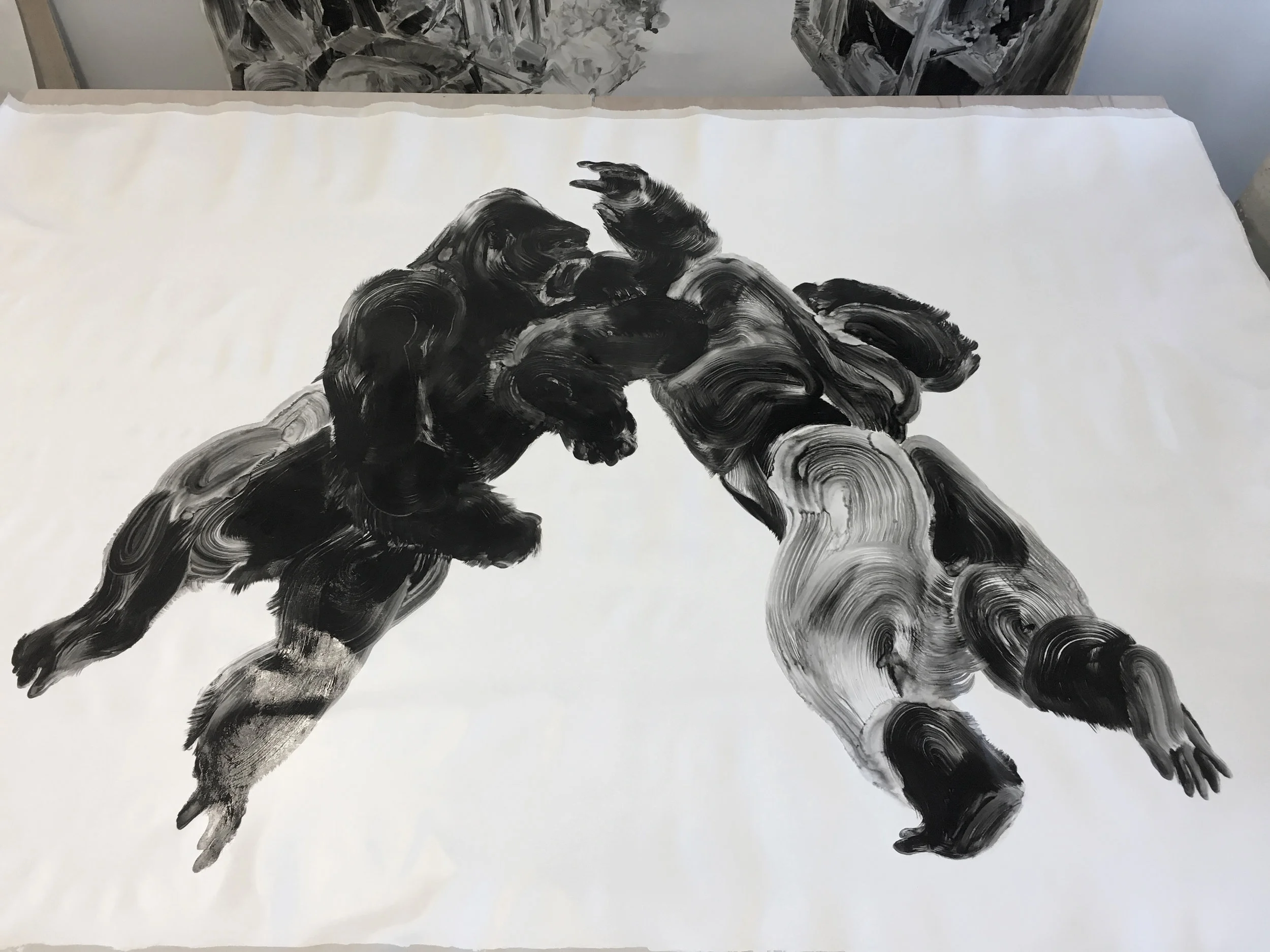 Combat Huile sur toile