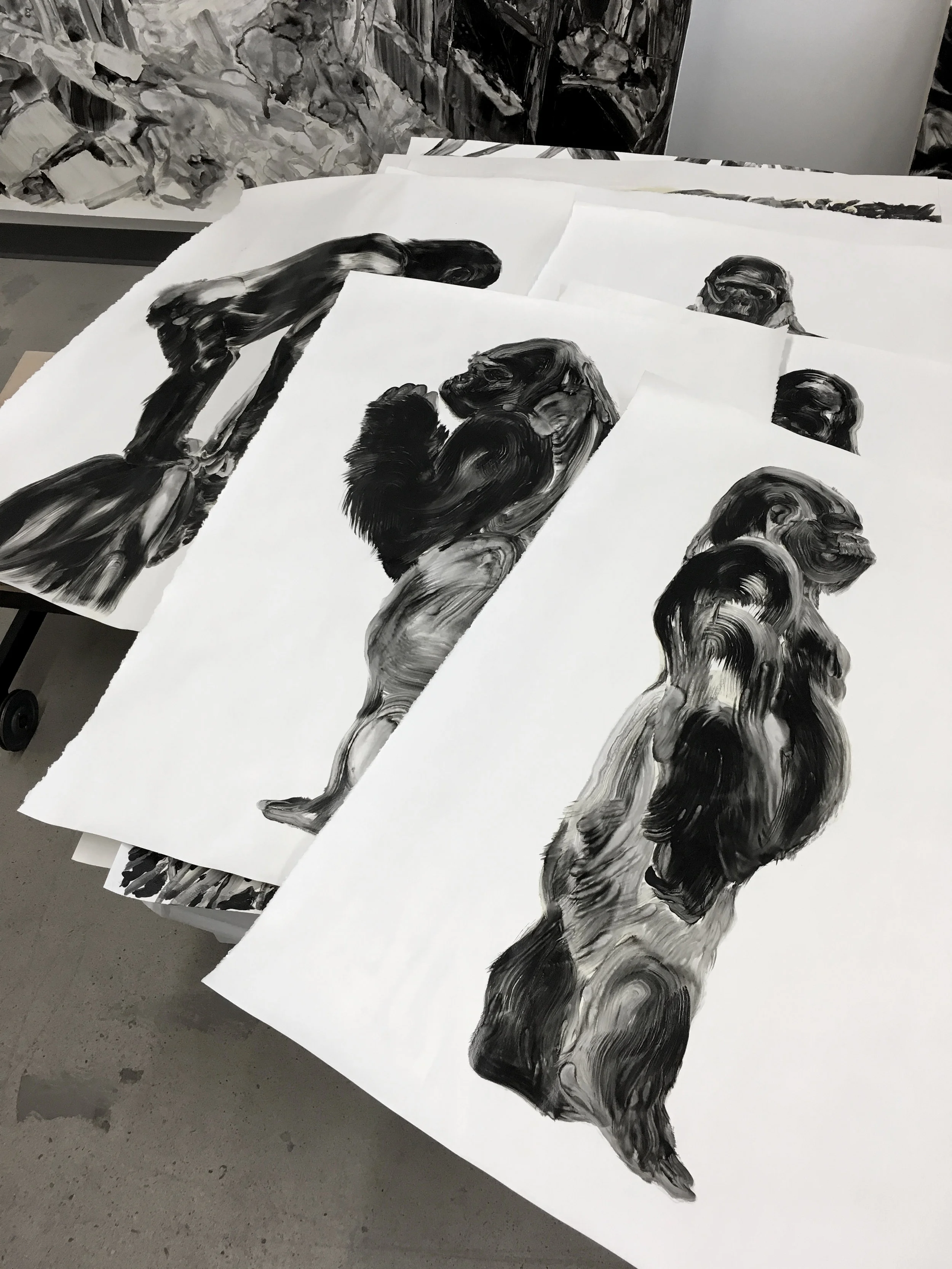 Série des gorilles Huile sur papier