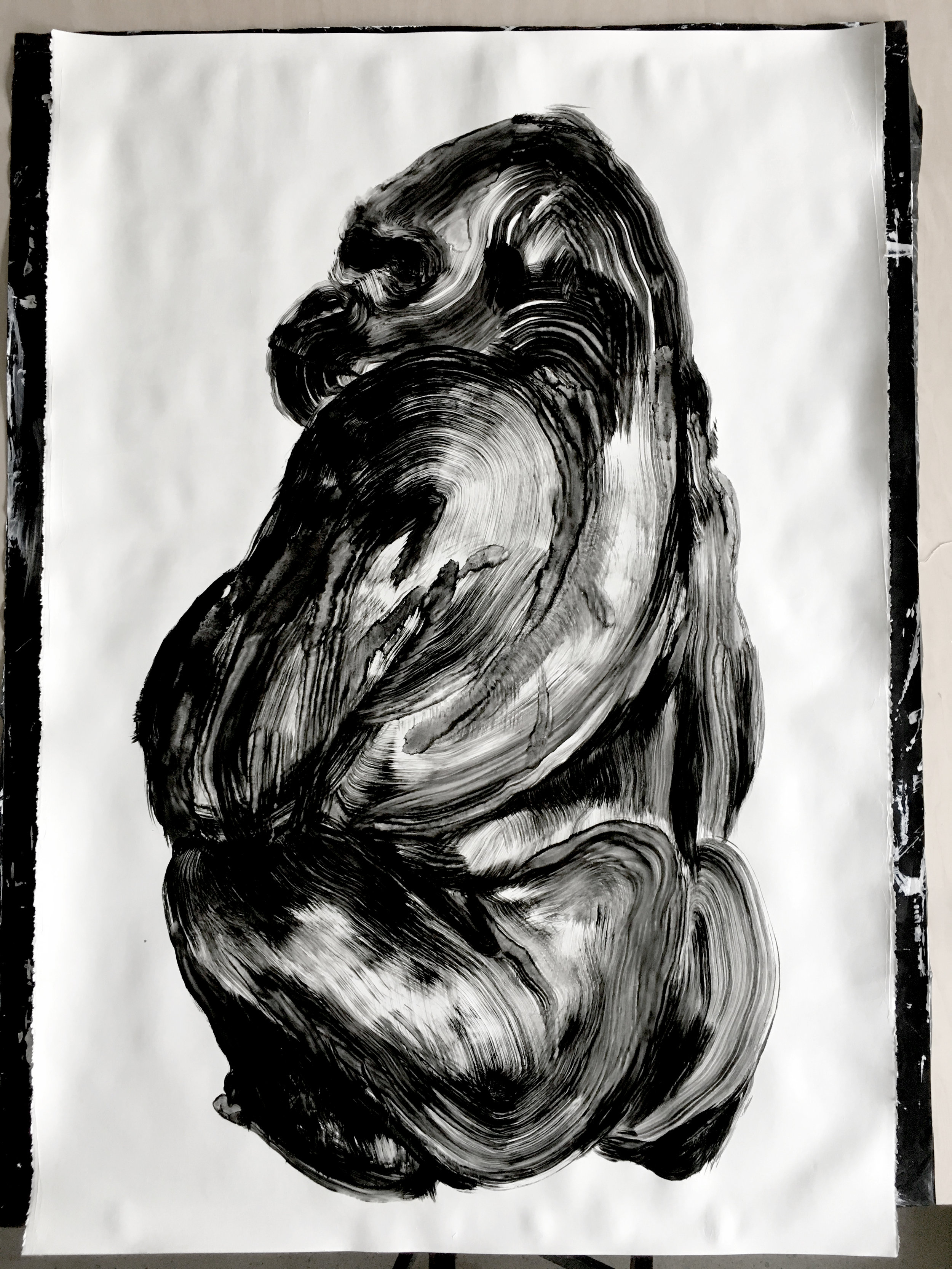  Détail, série des gorilles  Huile sur papier       