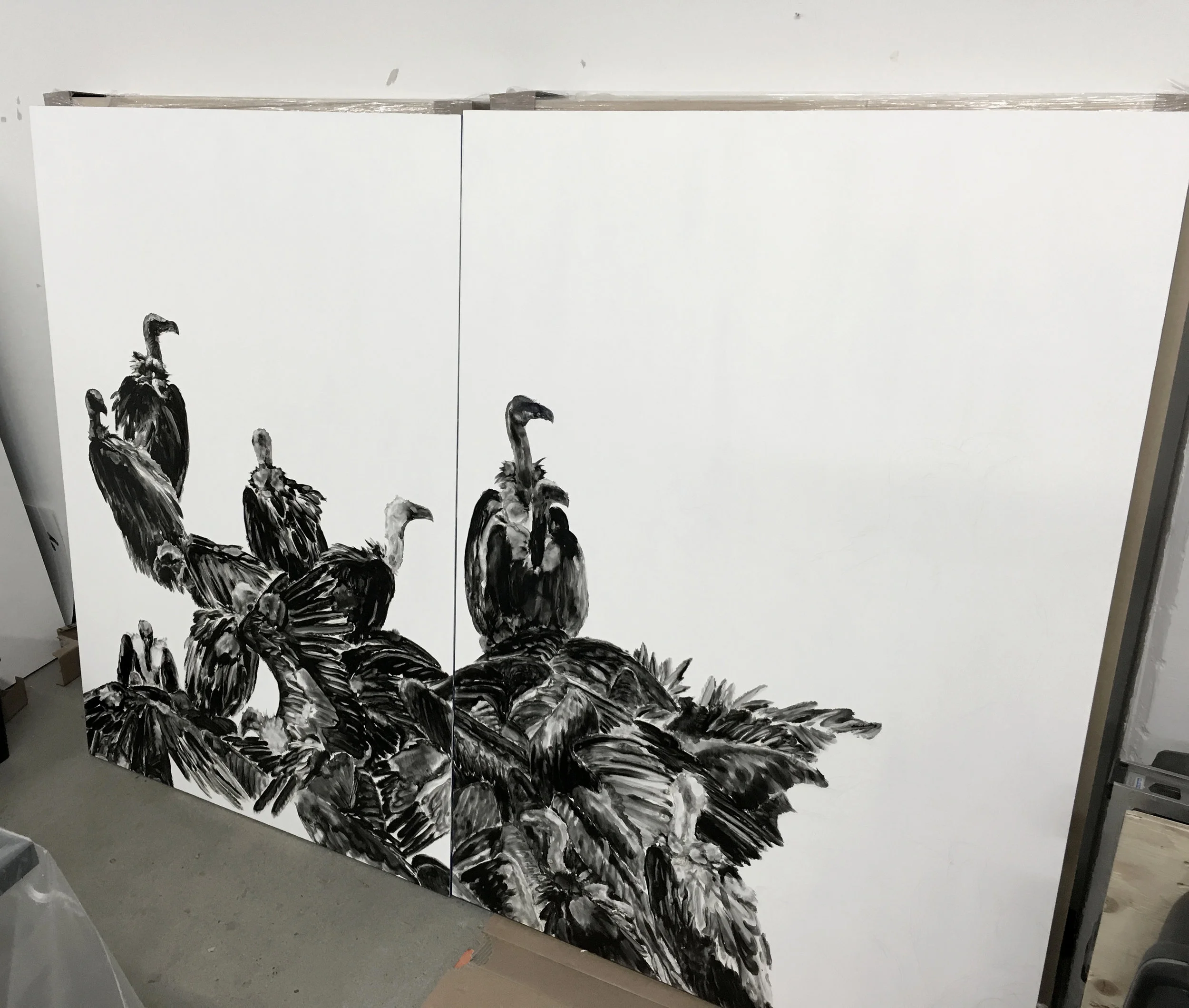 Carnage, en cours Huile sur panneau