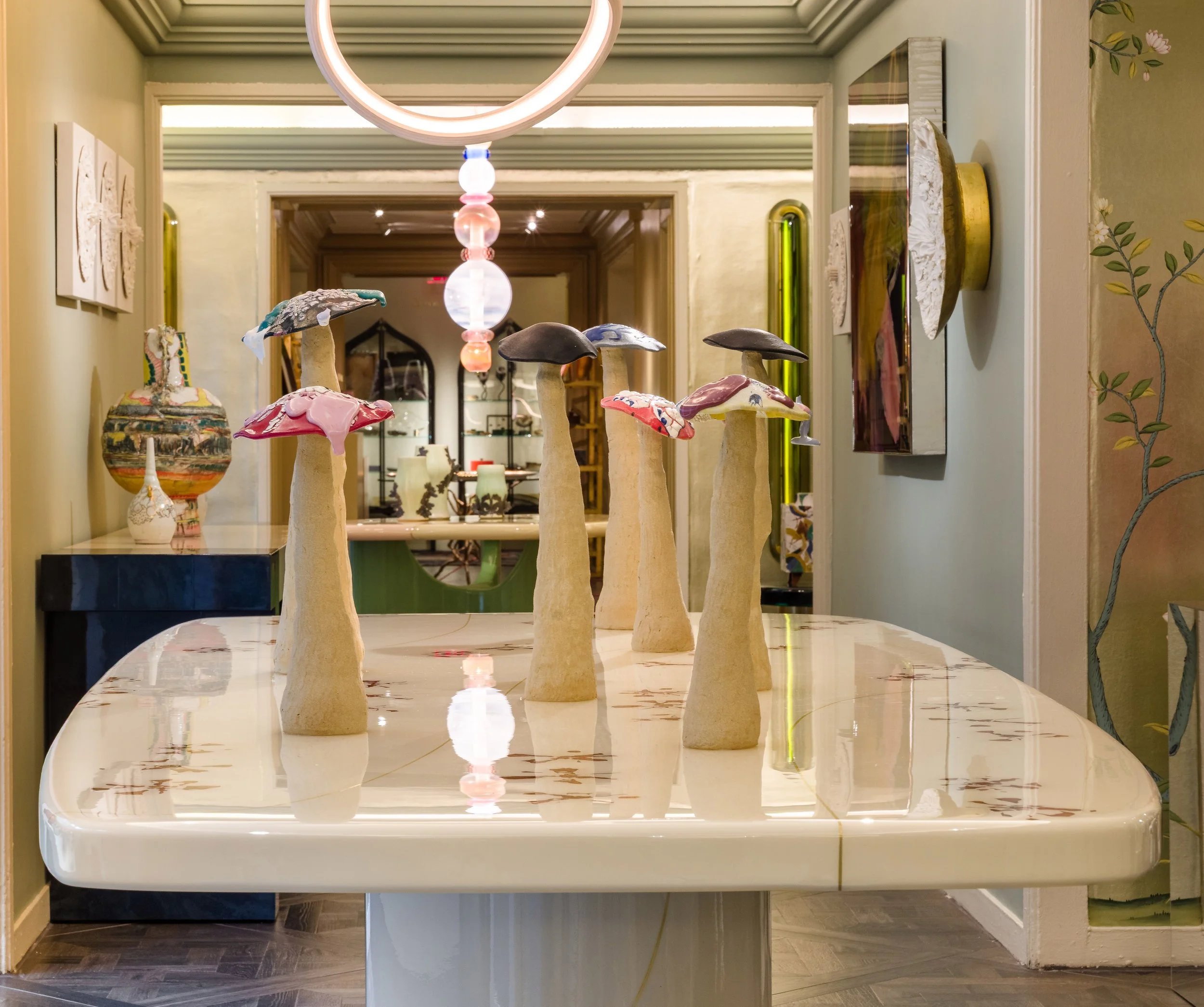 Hand-built organic ceramic sculpture from the Mycelial Forms series by Sloane Angell, on display at the luxury Solo Salon Residency on the 7th Floor of Bergdorf Goodman through Todd Merrill Studio.