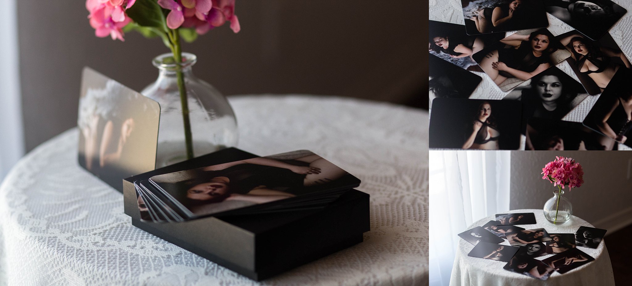 Black BOX included and holds 10 4X6 OR 5X7 Flush Mount Prints you can store or display a photo easel included for display.