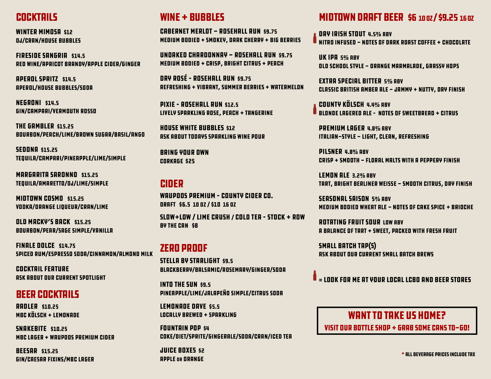 MENUS — Midtown Brewing Company Prince Edward County
