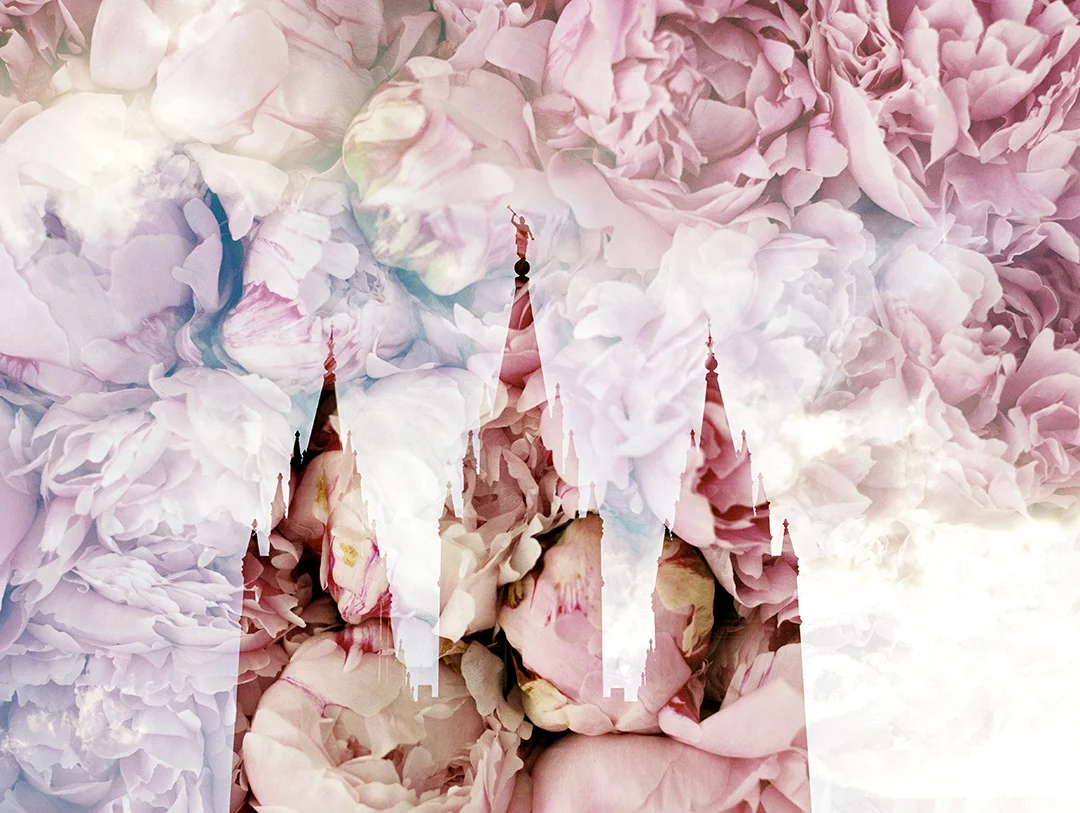 Salt Lake LDS Temple + Pink Peonies 3