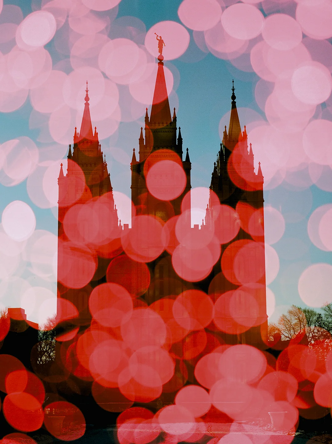 Salt Lake LDS Temple + Red Christmas Lights