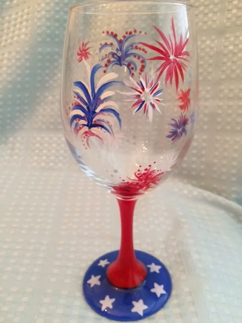 Fireworks patriotic wine glass