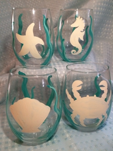 Sea life silhouette wine glasses