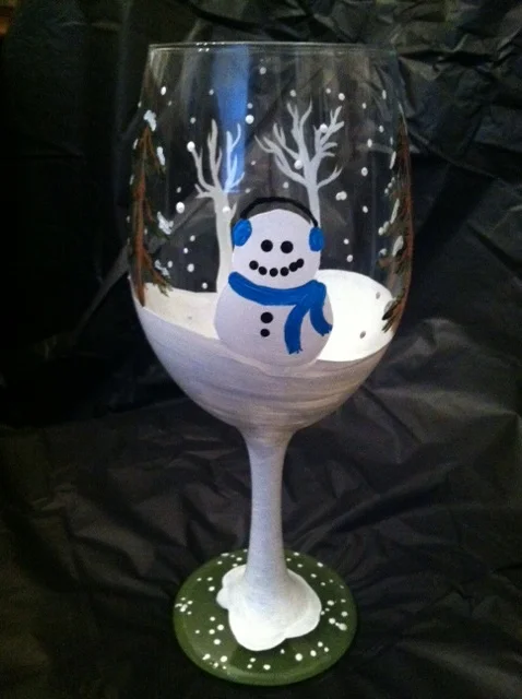 Chilly Snowman wine glass