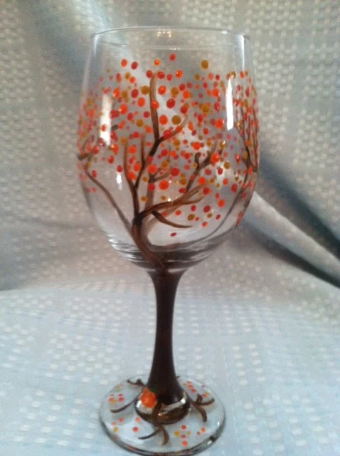 Fall tree wine glass