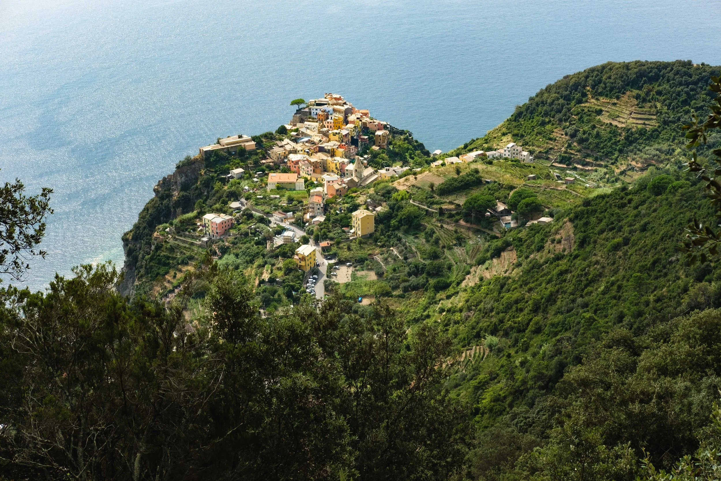  Editorial travel landscape photo of the Cinque Terre in Italy, overlooking the Mediterranean Sea. Shot by commercial food photographer in San Diego, Amy Carson. 