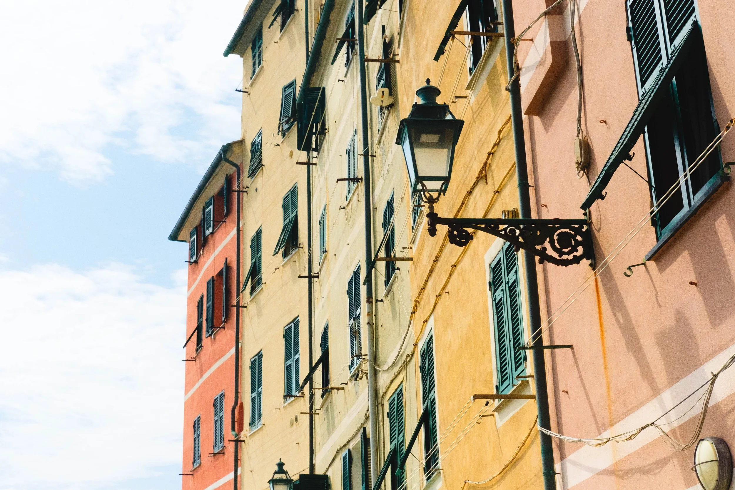  Commercial travel photo of brightly colored architecture in Genoa, Italy. Shot by commercial food photographer in San Diego, Amy Carson. 