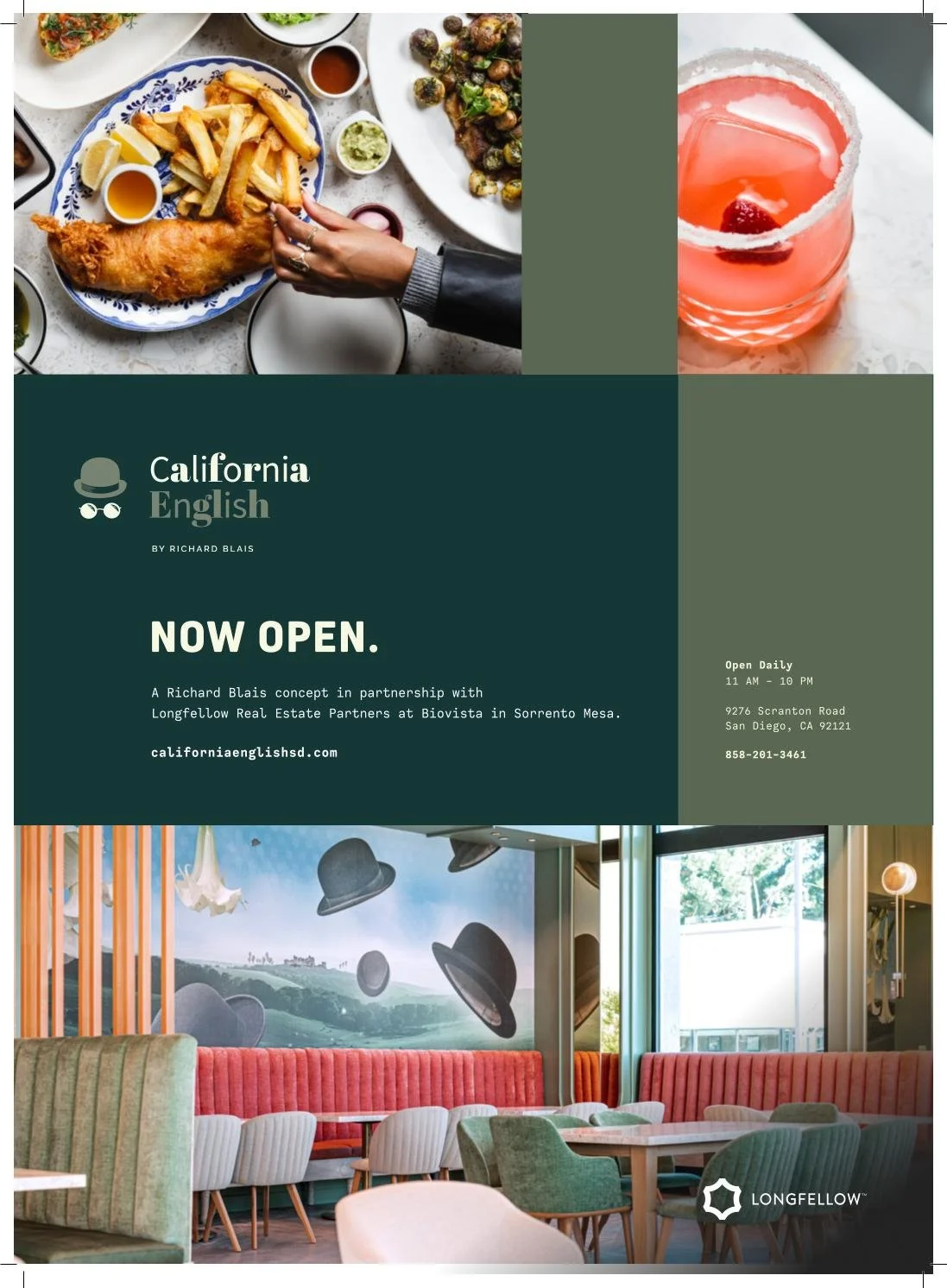 Tear sheet of advertisement in magazine for restaurant. Shot by San Diego commercial food and lifestyle photographer Amy Carson.