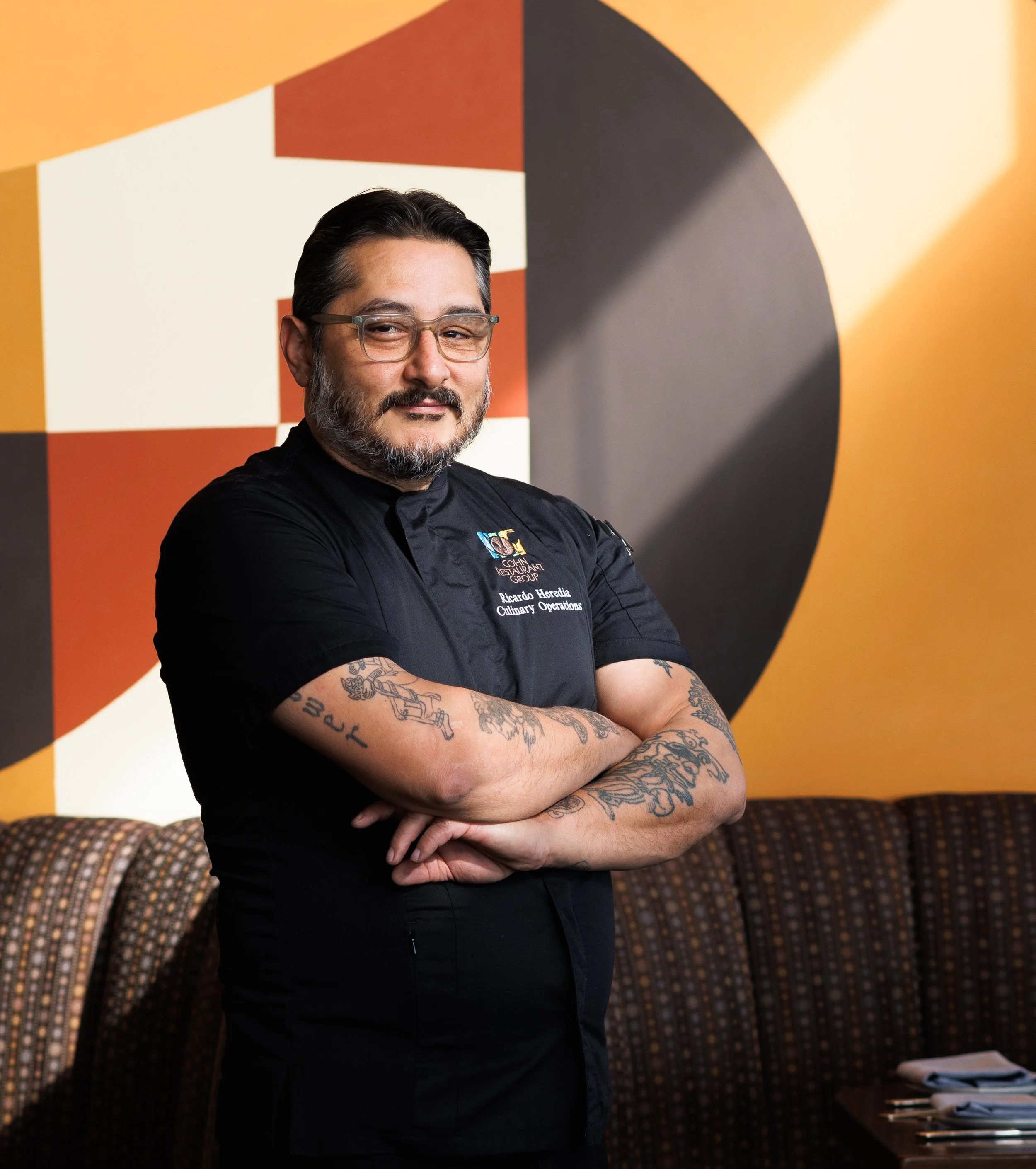  Editorial portrait of an award-winning fine dining chef in his restaurant. Shot by San Diego food photographer Amy Carson. 