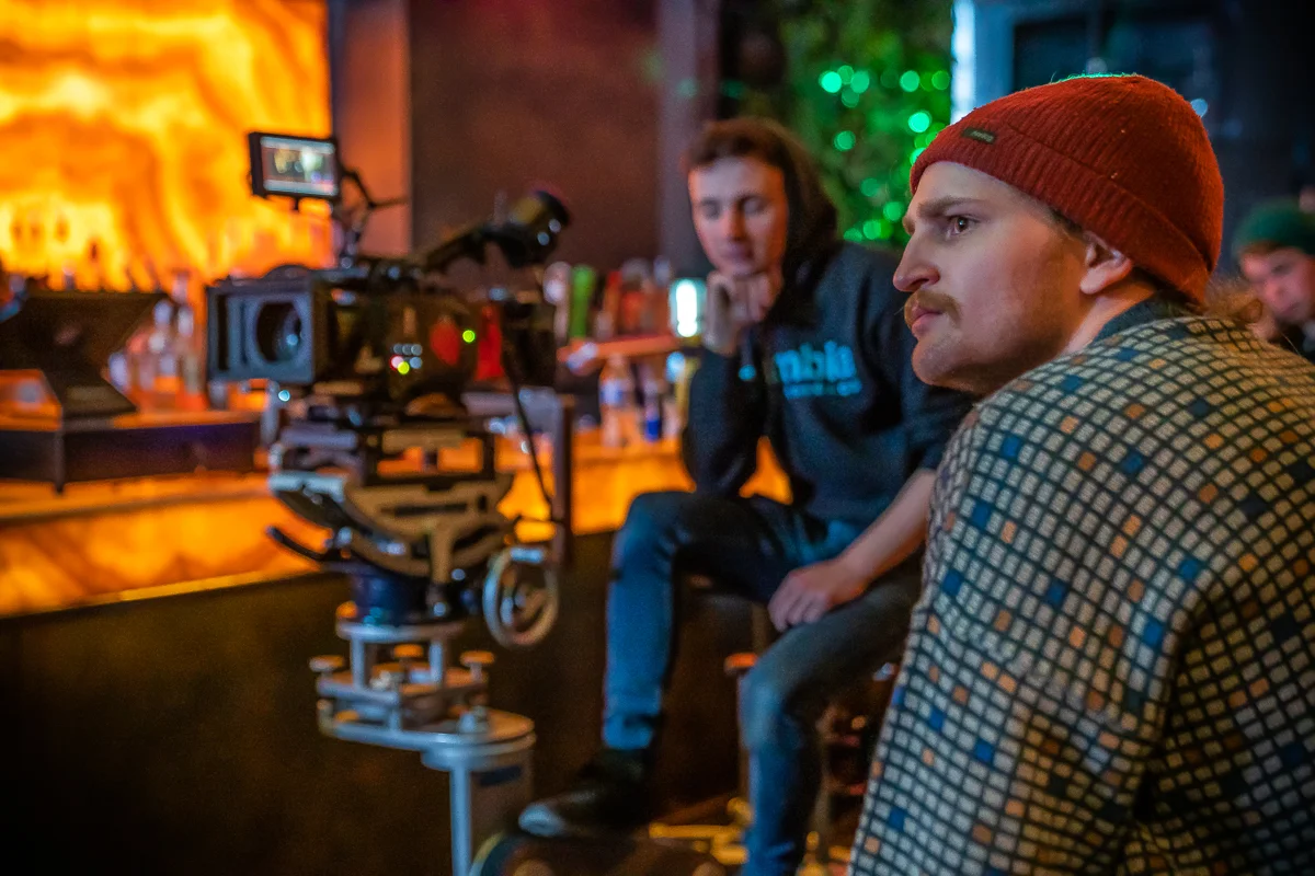 A Behind The Scene Photograph of the Cinematographer and Camera Operator Assessing the Scene by  Chicago Set Photographer Rashad Anabtawi