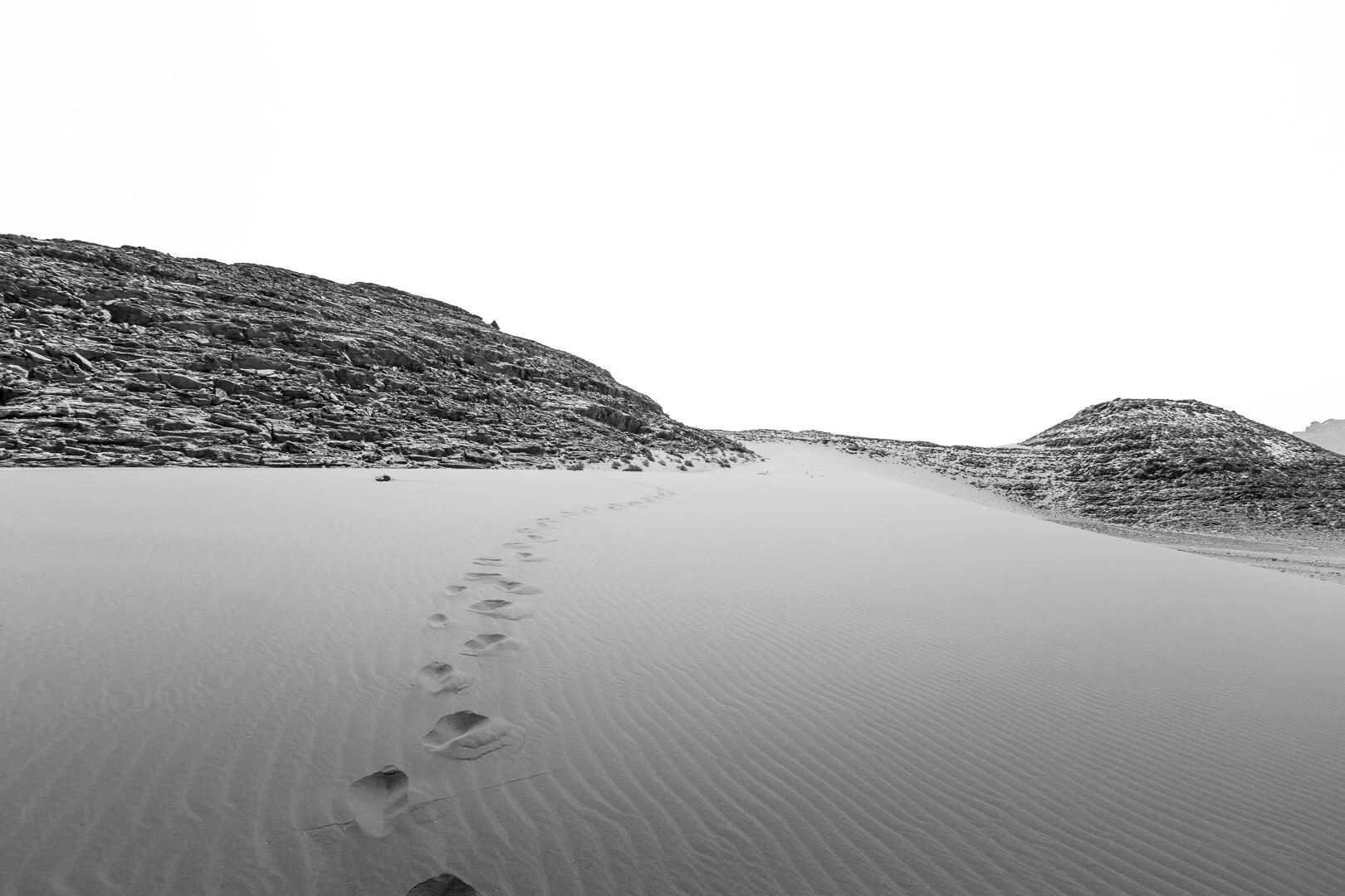 Black and White Fine Art Photograph of Wadi Rum Jordan by landscape photographer Rashad Anabtawi
