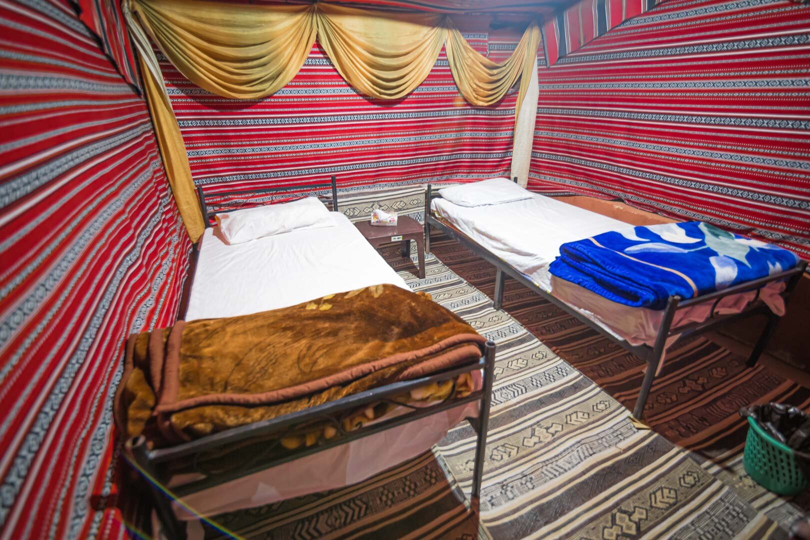 Photograph of the Beds inside the Tents at the Wadi Rum Campsite in Jordan by Jordan Photographer Rashad Anabtawi
