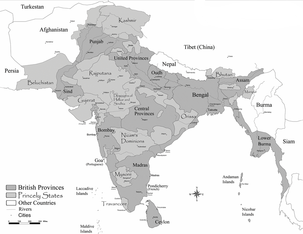 Indian boundaries in British Raj, 1860