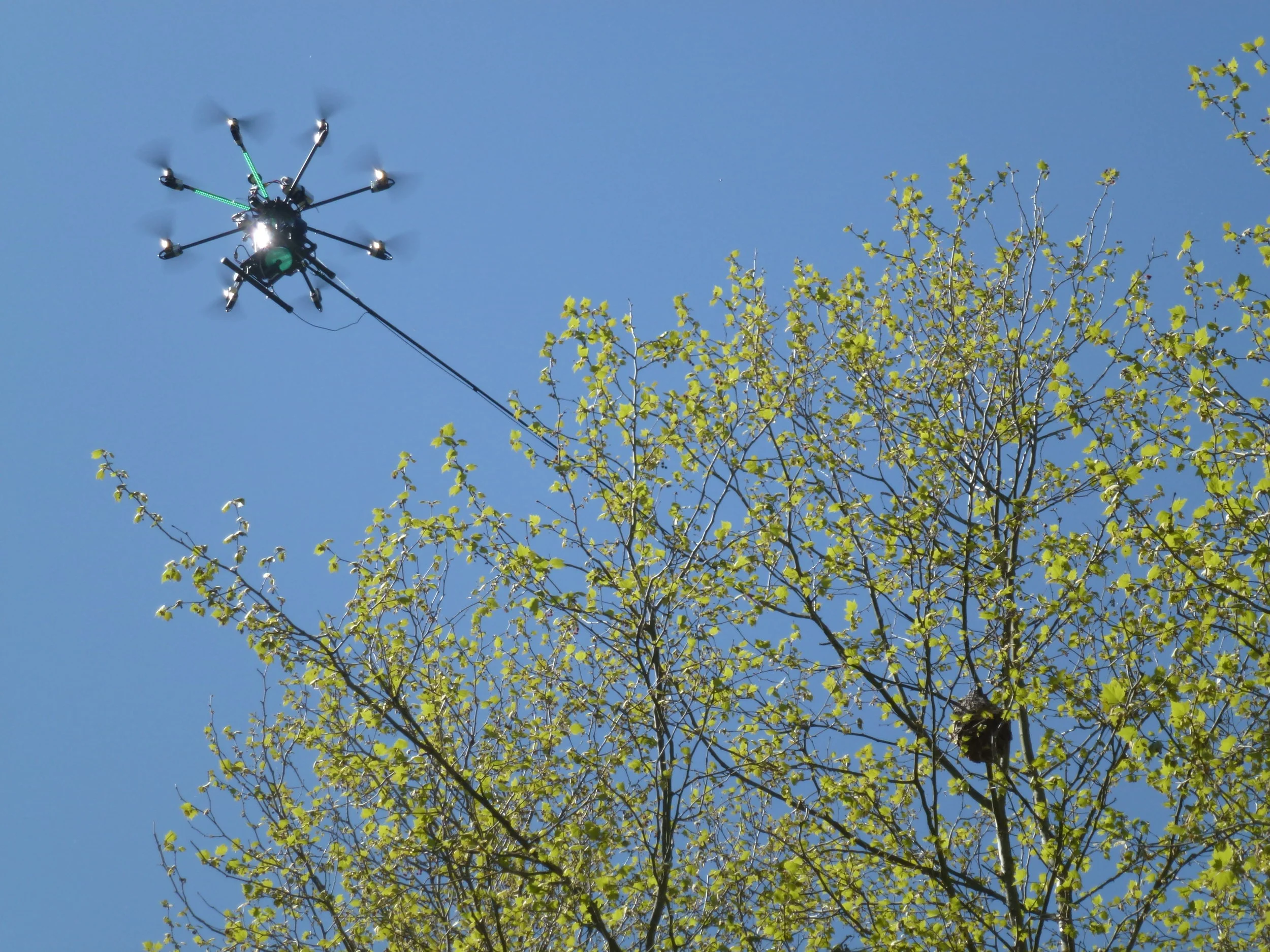 Operación de tratamiento con drone. 22 metros de altura. 1 operador.
