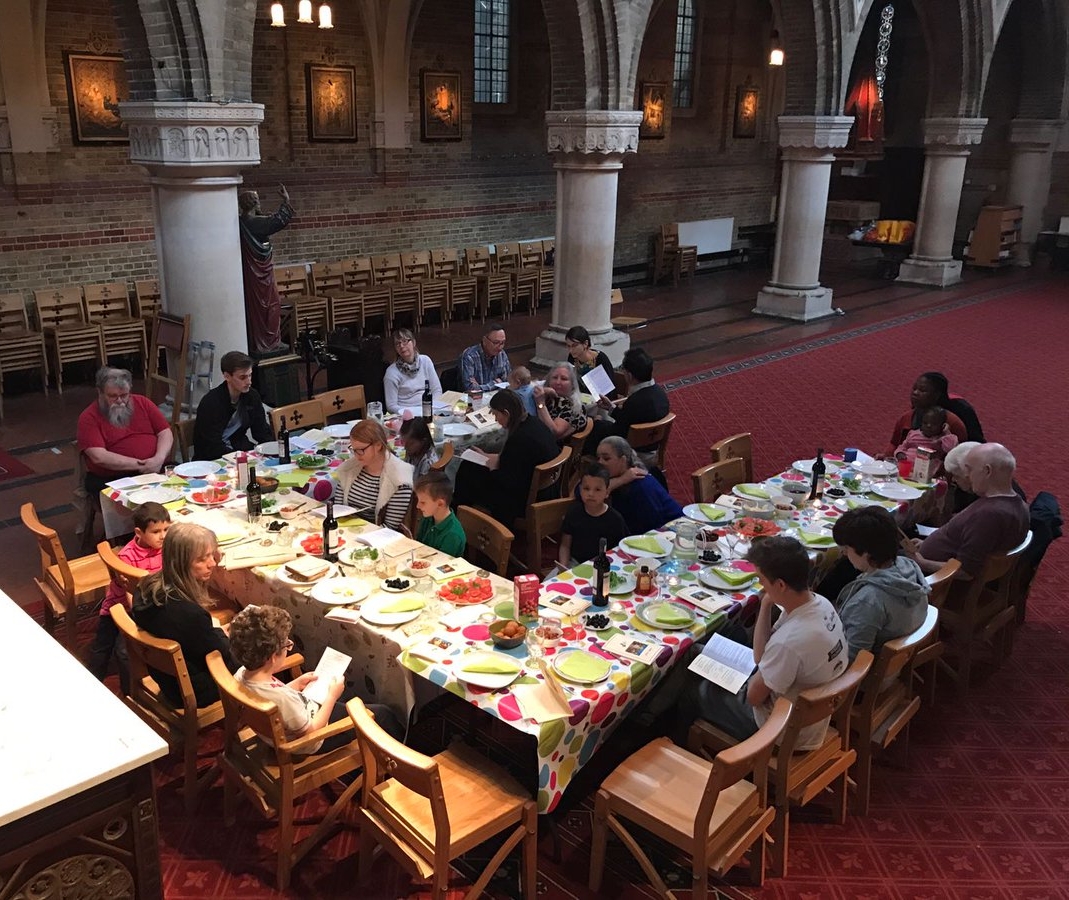 All ages sharing a Seder meal at St Peter's, to remember Jesus' last supper.