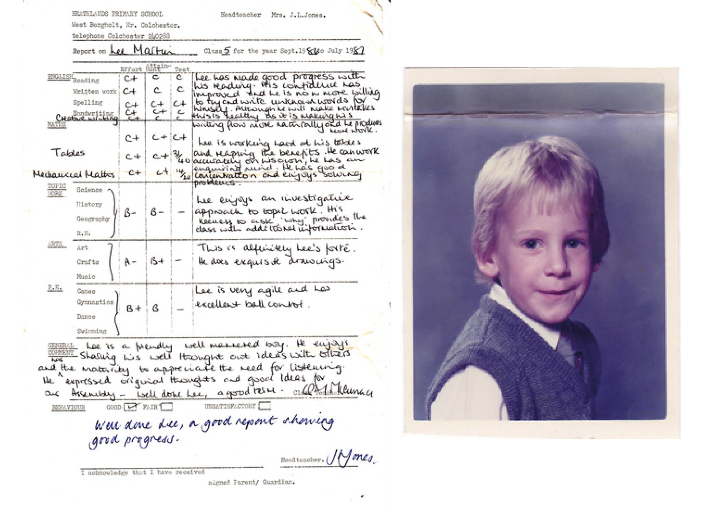 Heathlands School report 1987.