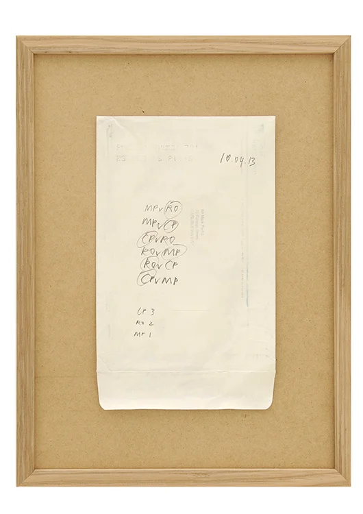 Journal Work (Score Card) 2013 Graphite on acrylic primed envelope 30cm x 40cm