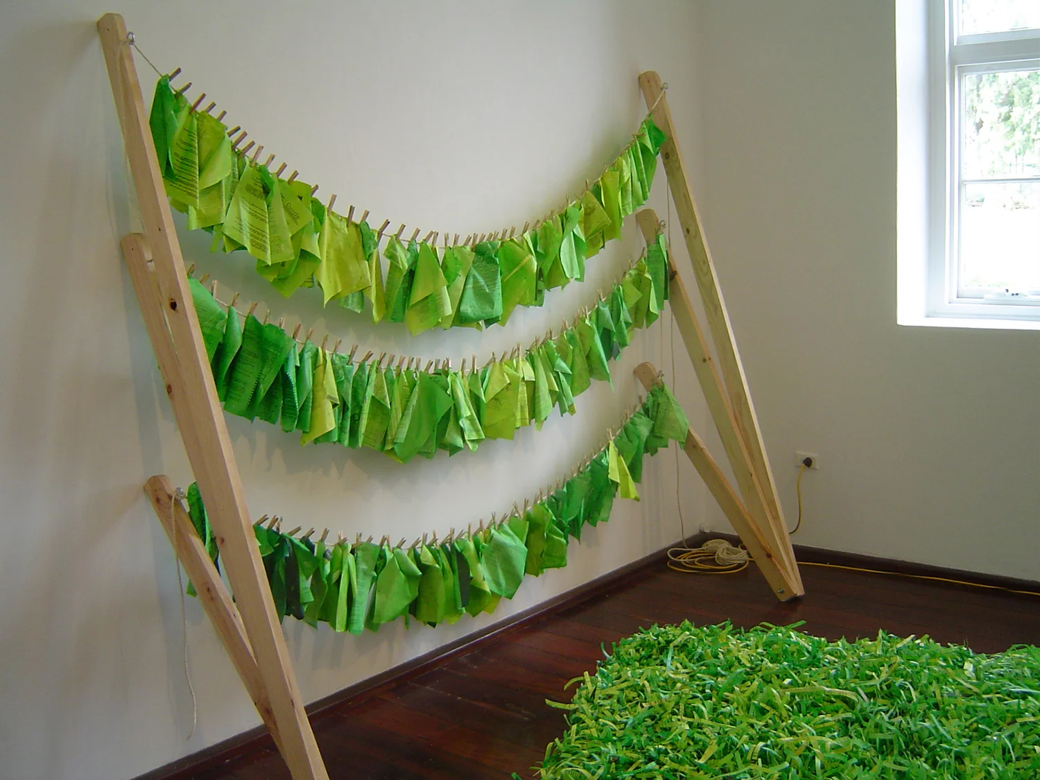 Grass Production Line (Installation) 2009 Paper, acrylic paint, pine, automatic paper shredder