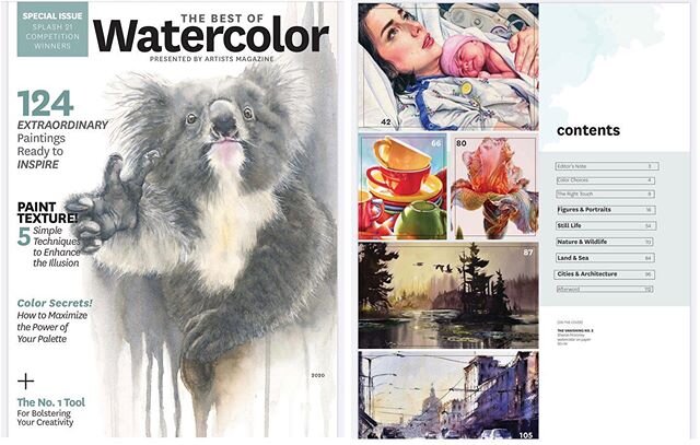 I&rsquo;m very happy to be part of this&mdash;even got on the contents page! The Best of Watercolor (a.k.a. Splash 21) will be on newsstands in September, but the digital version is available now from @artistsnetwork 🎨. &ldquo;Arrival&rdquo; was sel