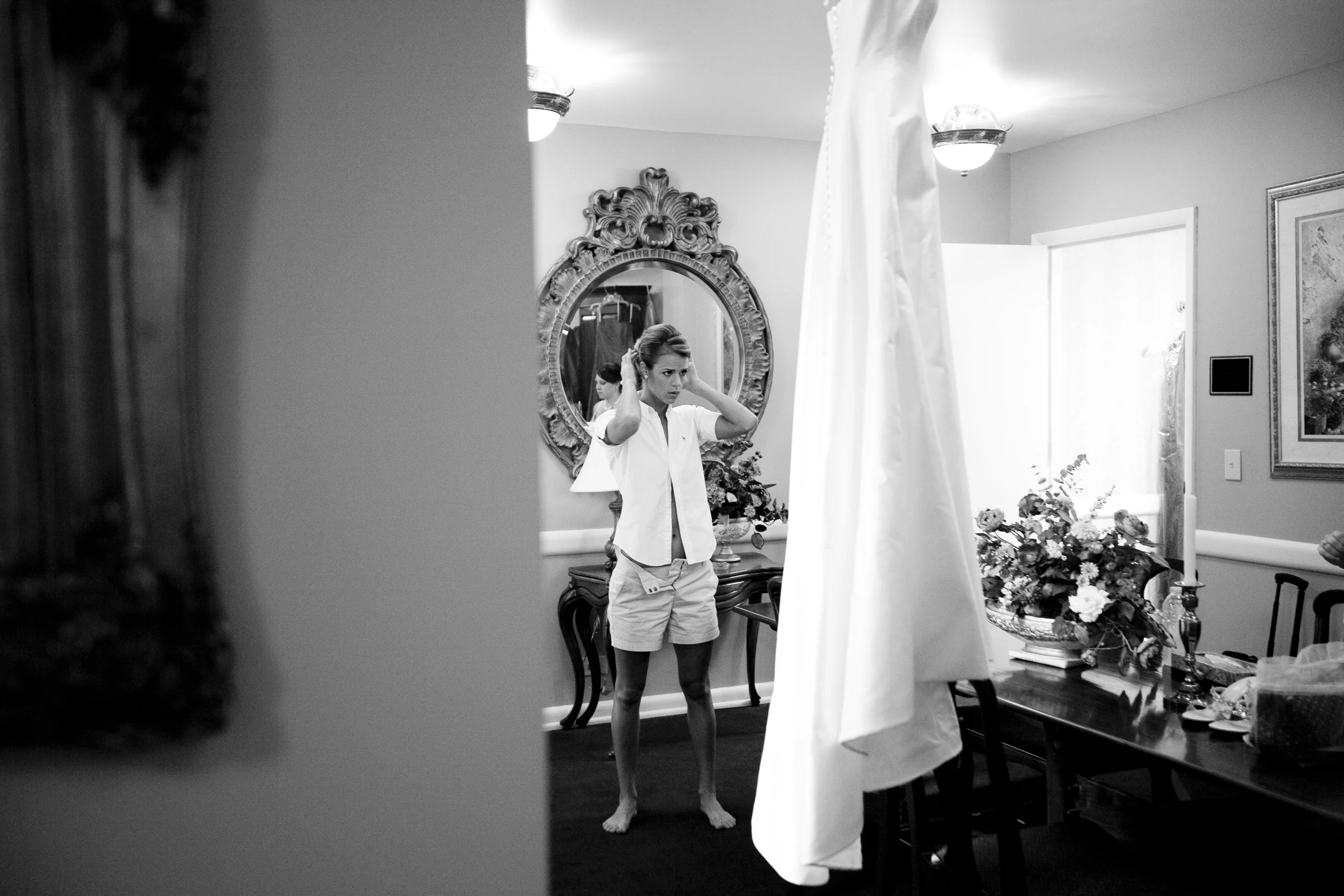 Bride considers dress