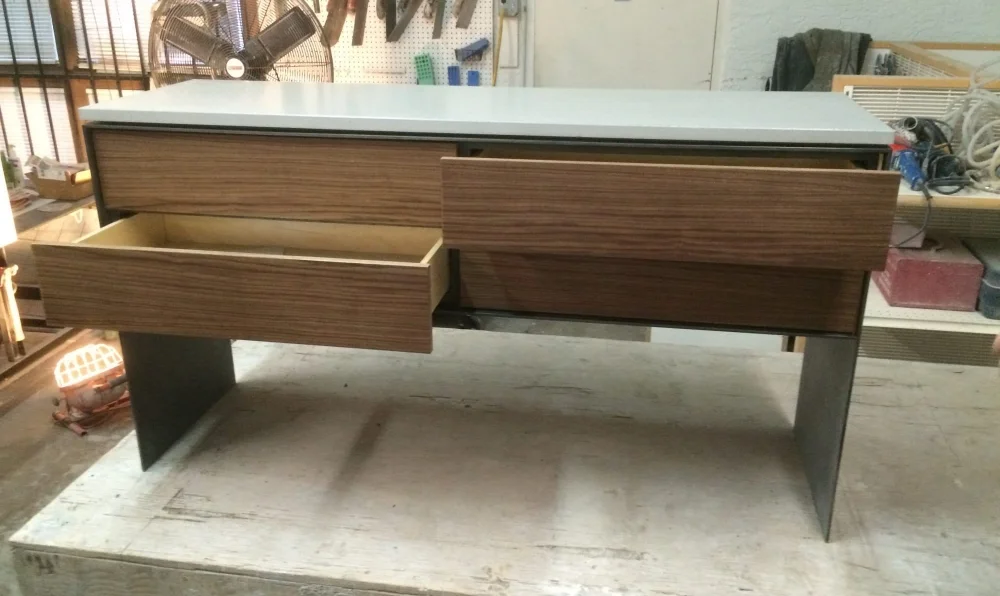 Steel Walnut Concrete Credenza