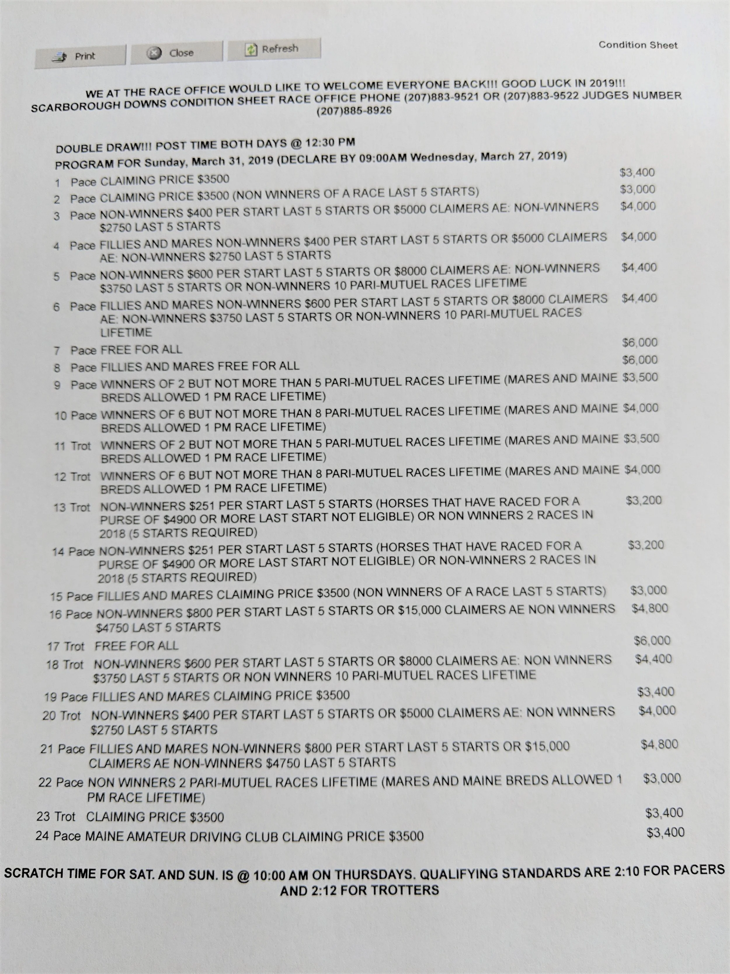 Opening Weekend Condition Sheet! 