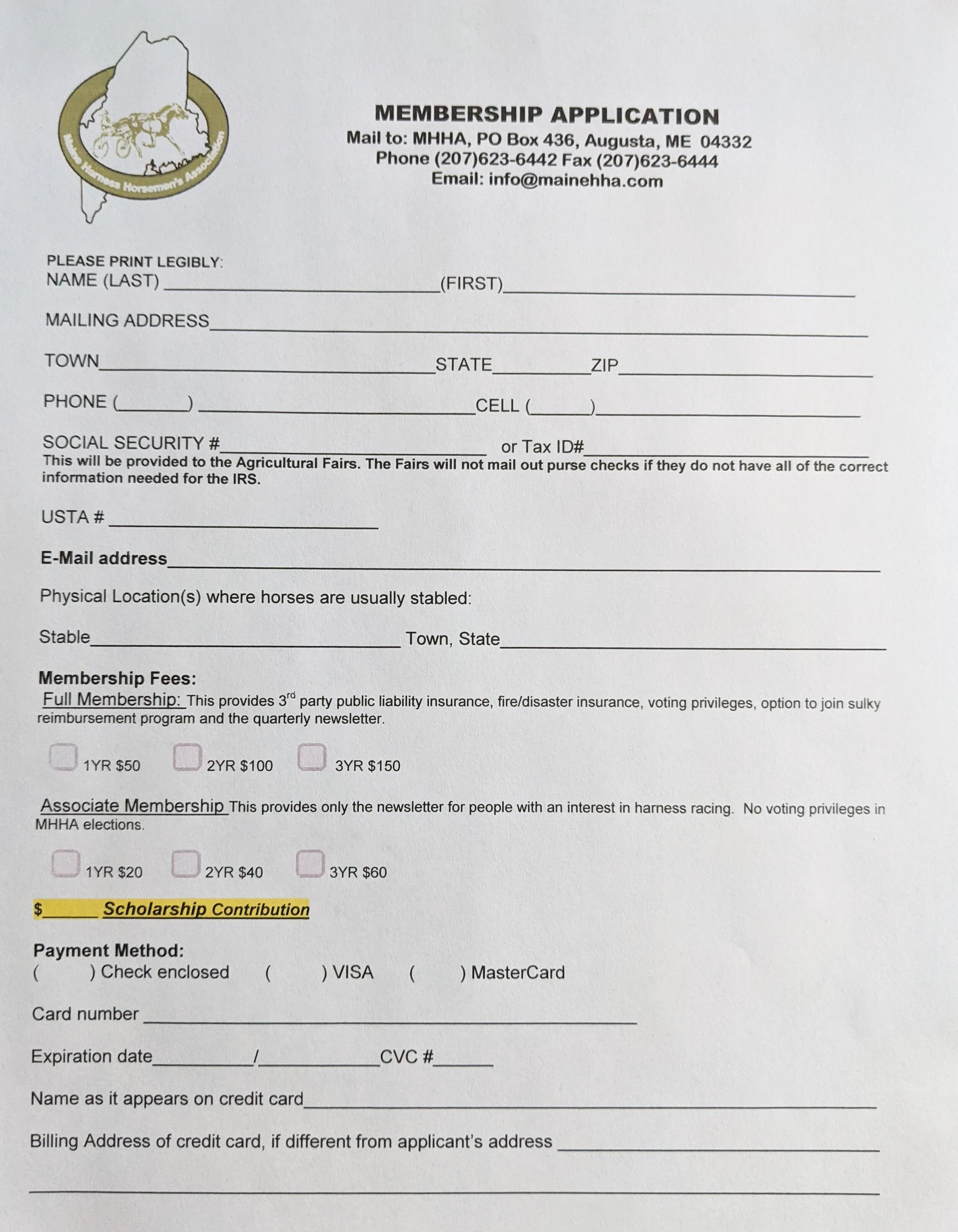 New MHHA Membership Form