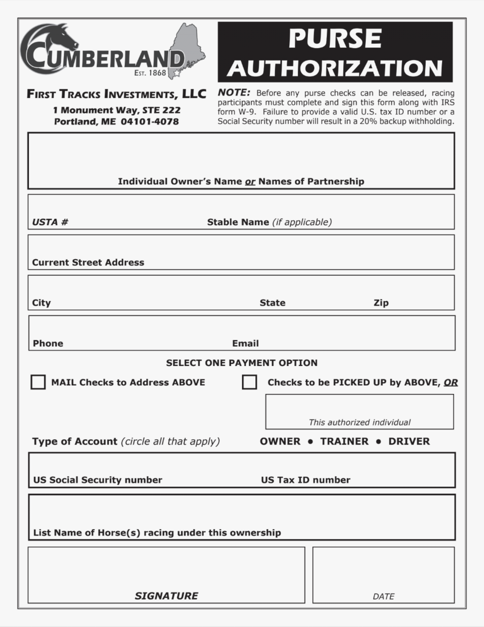 First Tracks Purse Check info