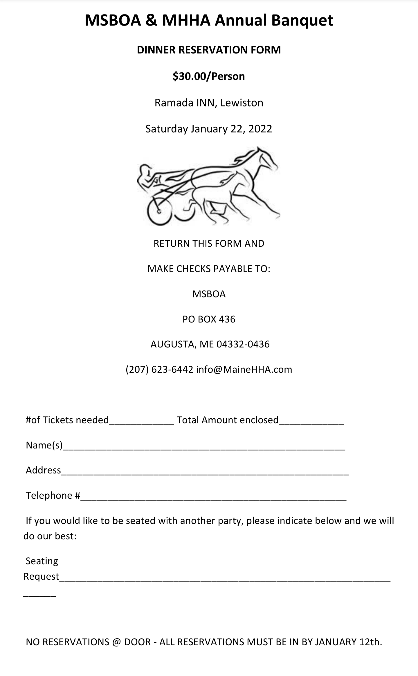 MSBOA &amp; MHHA Annual Meetings and Joint Banquet Reservation Form 