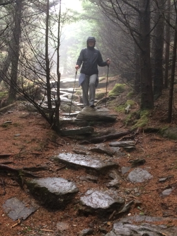 Kate on Mt. Mitchell. Rain, wind and fog--the day was wonderful.