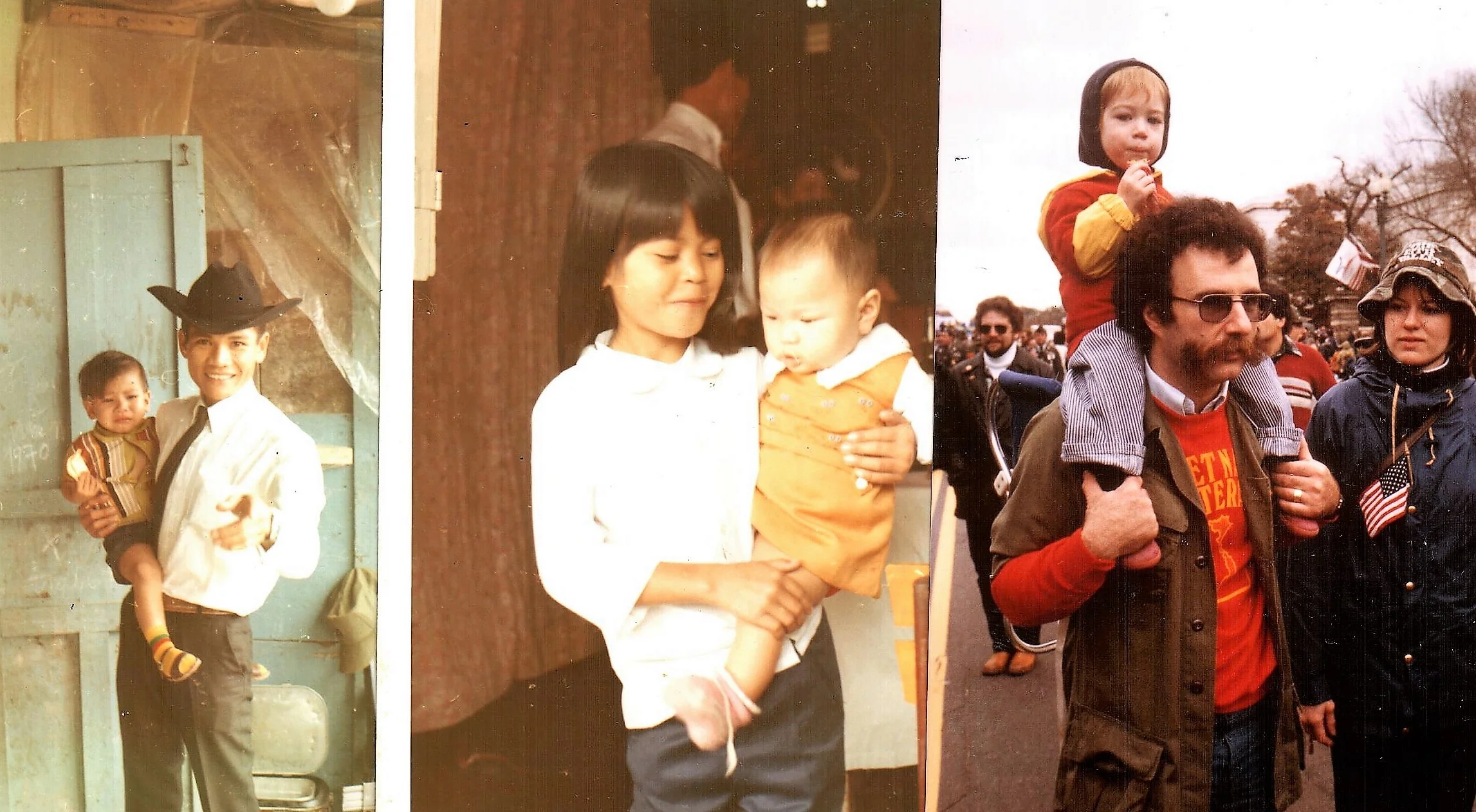 At the home of one of our interpreters in 1970: “Ronnie” with his eldest son, his beautiful daughter with his youngest son. Twelve years later--11/11/82: Me, my wife Kate and eldest son Nate during the dedication of The Wall in Washington, D.C. At Ronnie’s home we were served steak and shrimp fondue, paper thin slices we cooked in boiling alcohol and sugar. It was delicious. Few of the Americans appreciated the great sacrifice our host made—likely costing him a month’s wages. This, perhaps, was symbolic of American attitudes throughout our involvement.