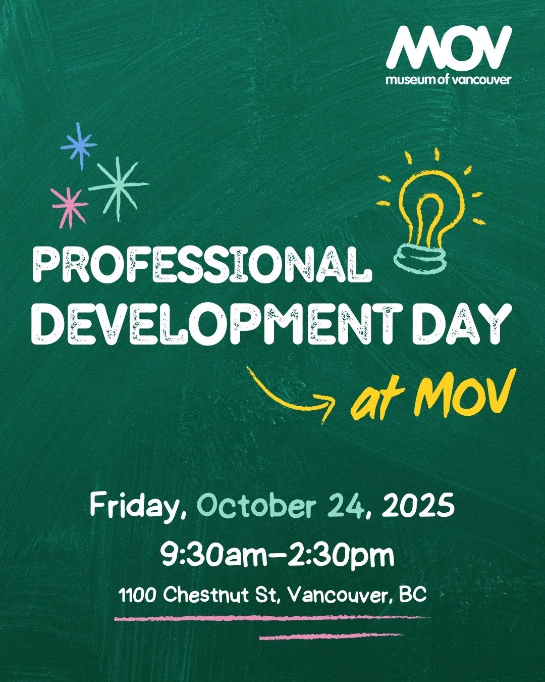 Attention teachers! Looking for a workshop for Provincial Pro-D Day this October 24th? We got one for you! Join the MOV Education Team for a day of learning, networking, and professional development. The day kicks off in our exhibition The Work of Re