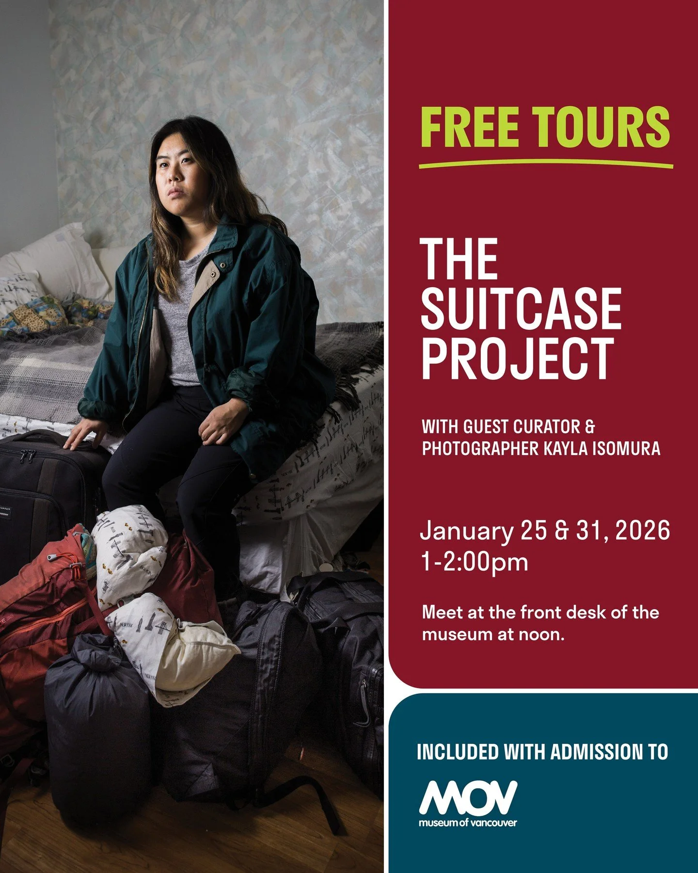 Experience The Suitcase Project through the eyes of photographer and curator Kayla Isomura. ⁠
⁠
Kayla will share behind-the-scenes stories about working with participants, shaping the exhibition, and exploring the contemporary relevance of internment