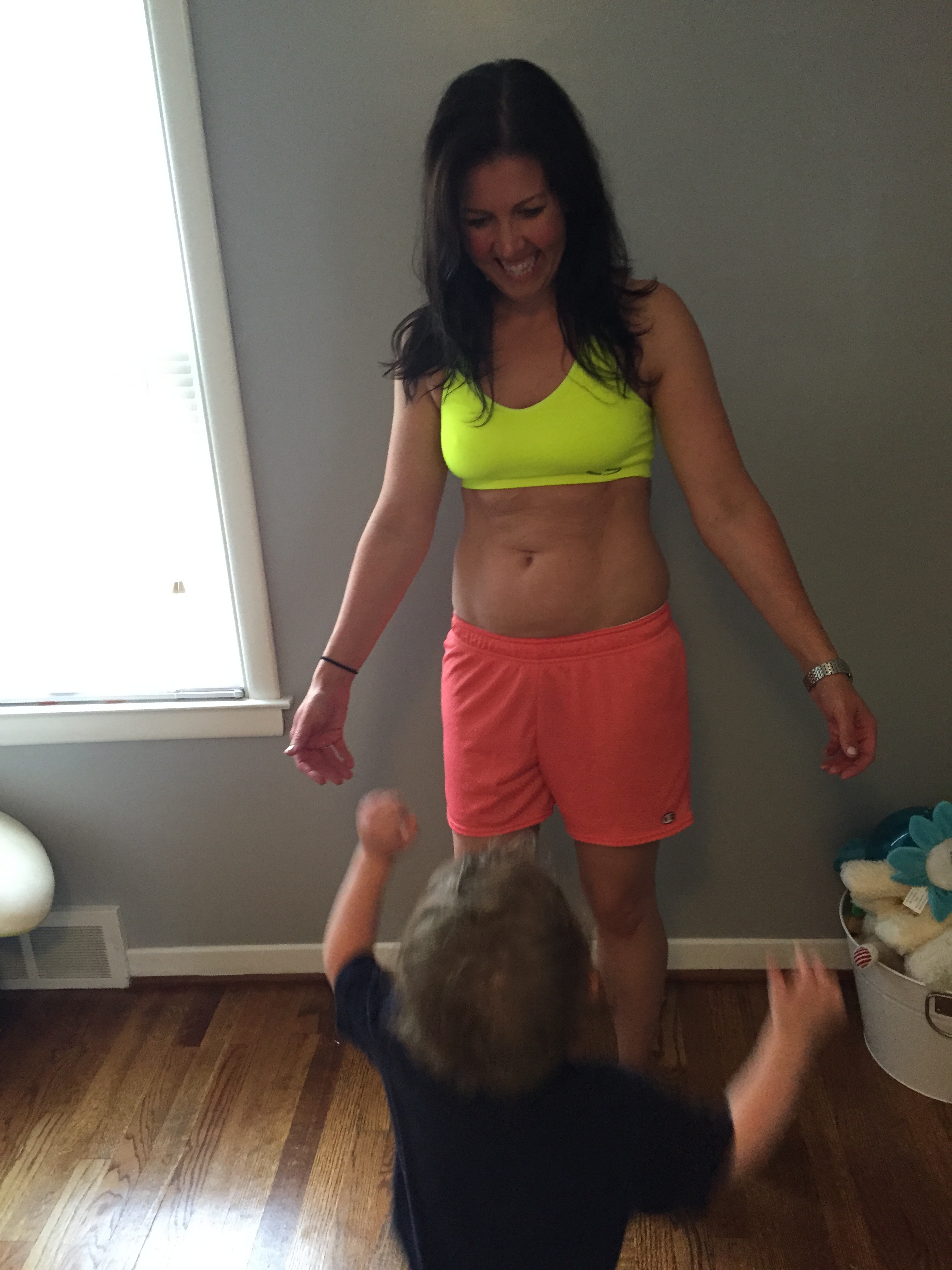 Ashley before a workout with her mini!