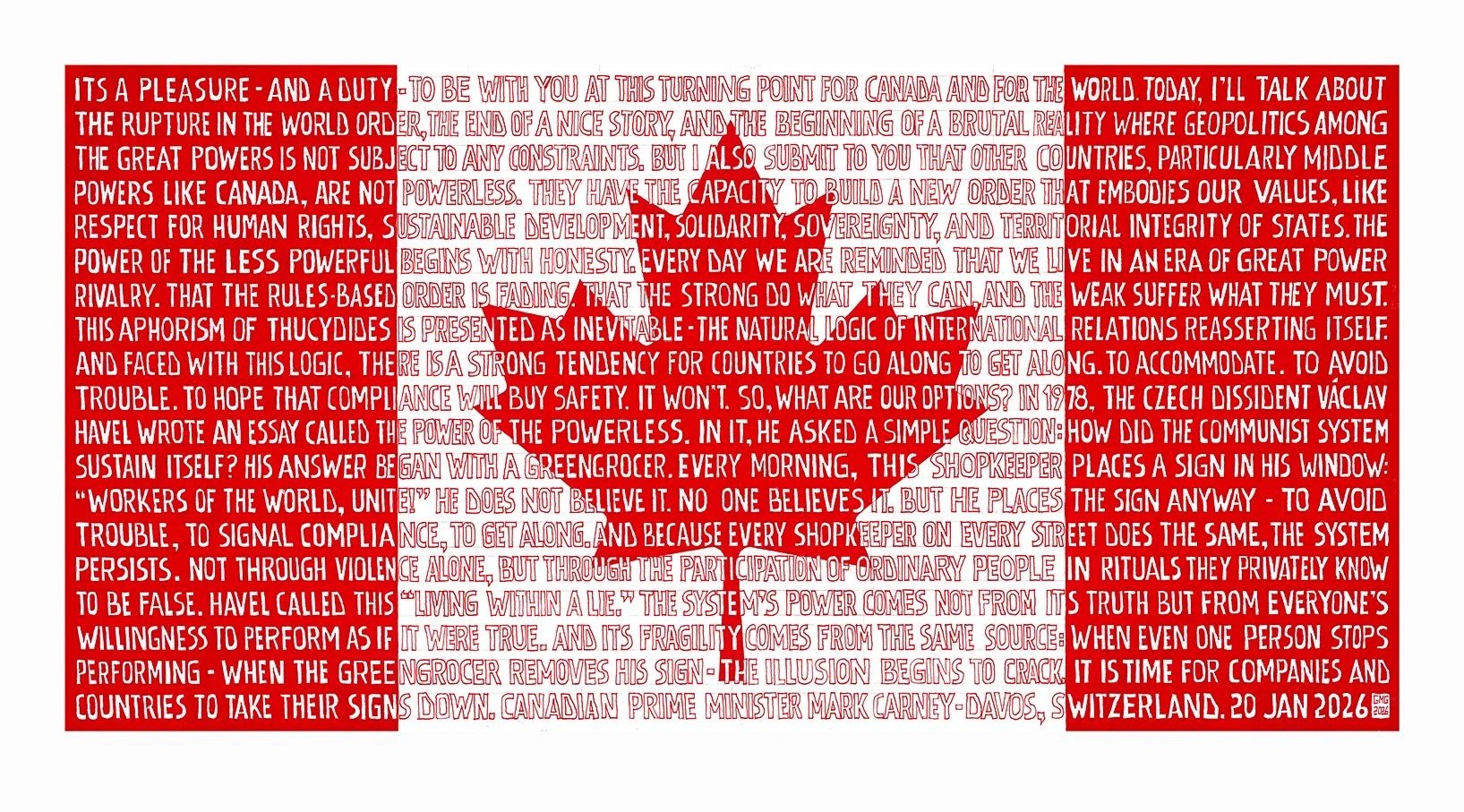Canadian Flag with Mark Carney Speech from Davos 2026
