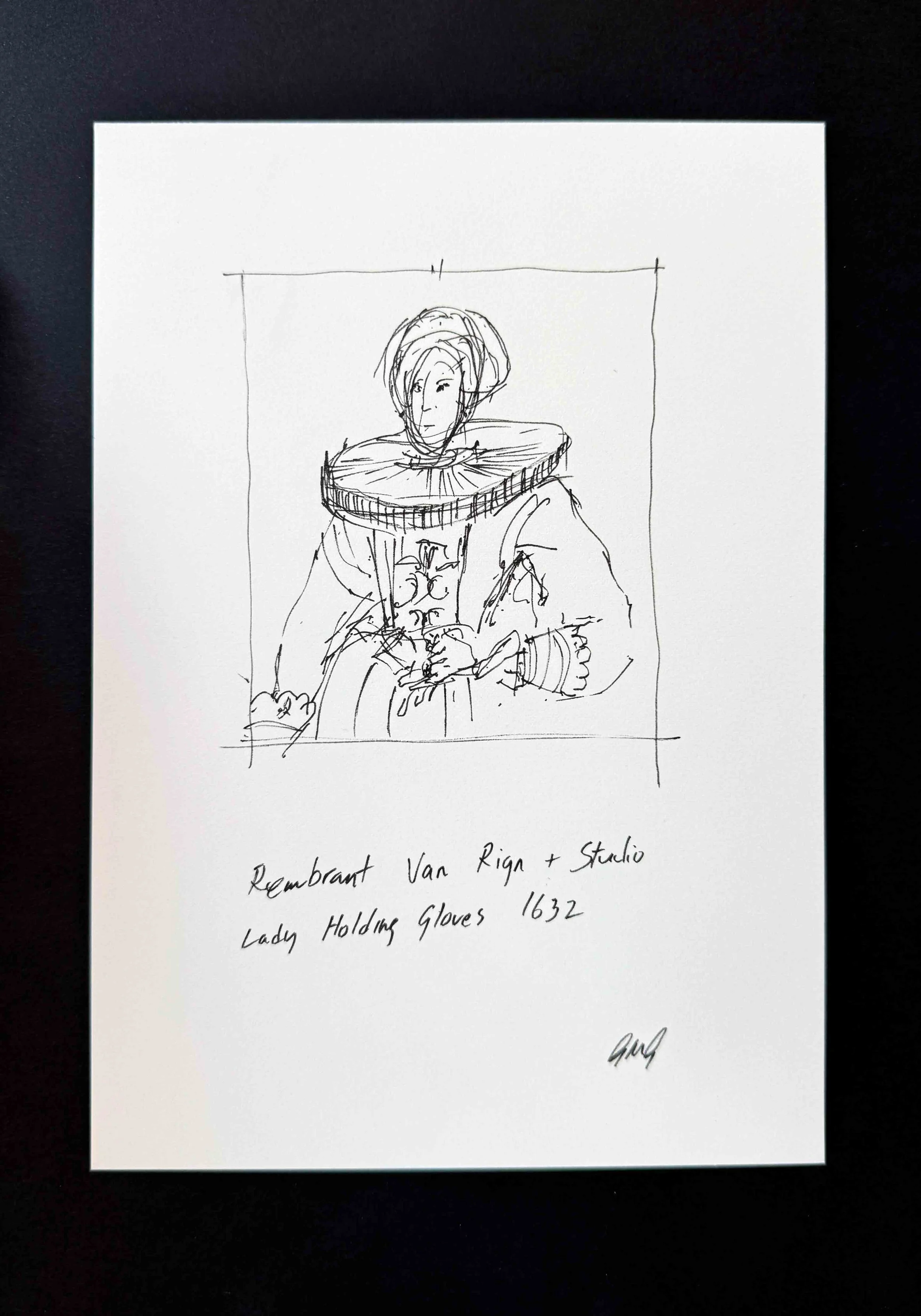 Rembrant - Lady Holding Gloves - Indian Ink on paper