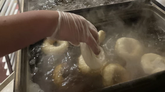 Making bagels in the dawn kitchen 