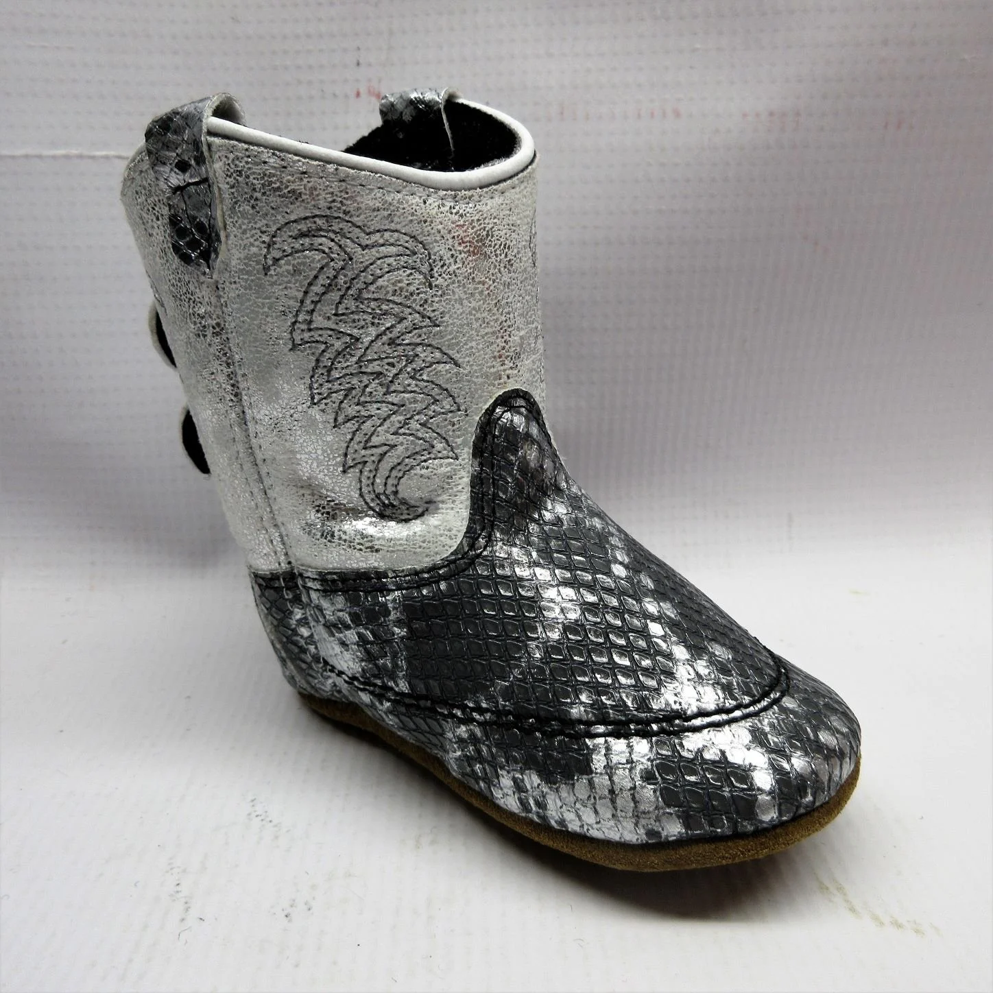 Old West Boots Children Snakeskin Poppet in Silver.JPG