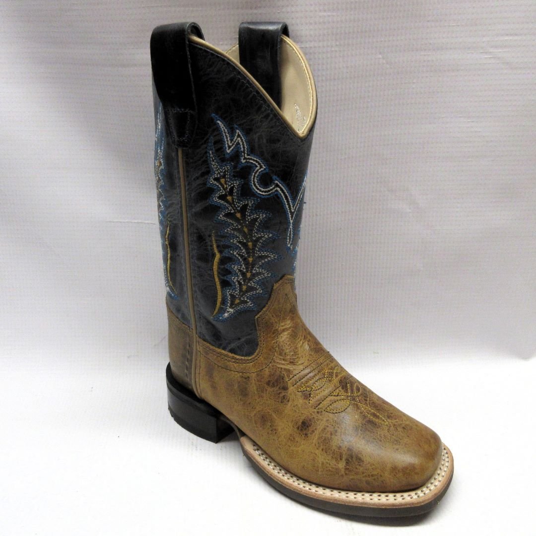 Old West Boots Children 1960 Western in Tan and Navy.JPG