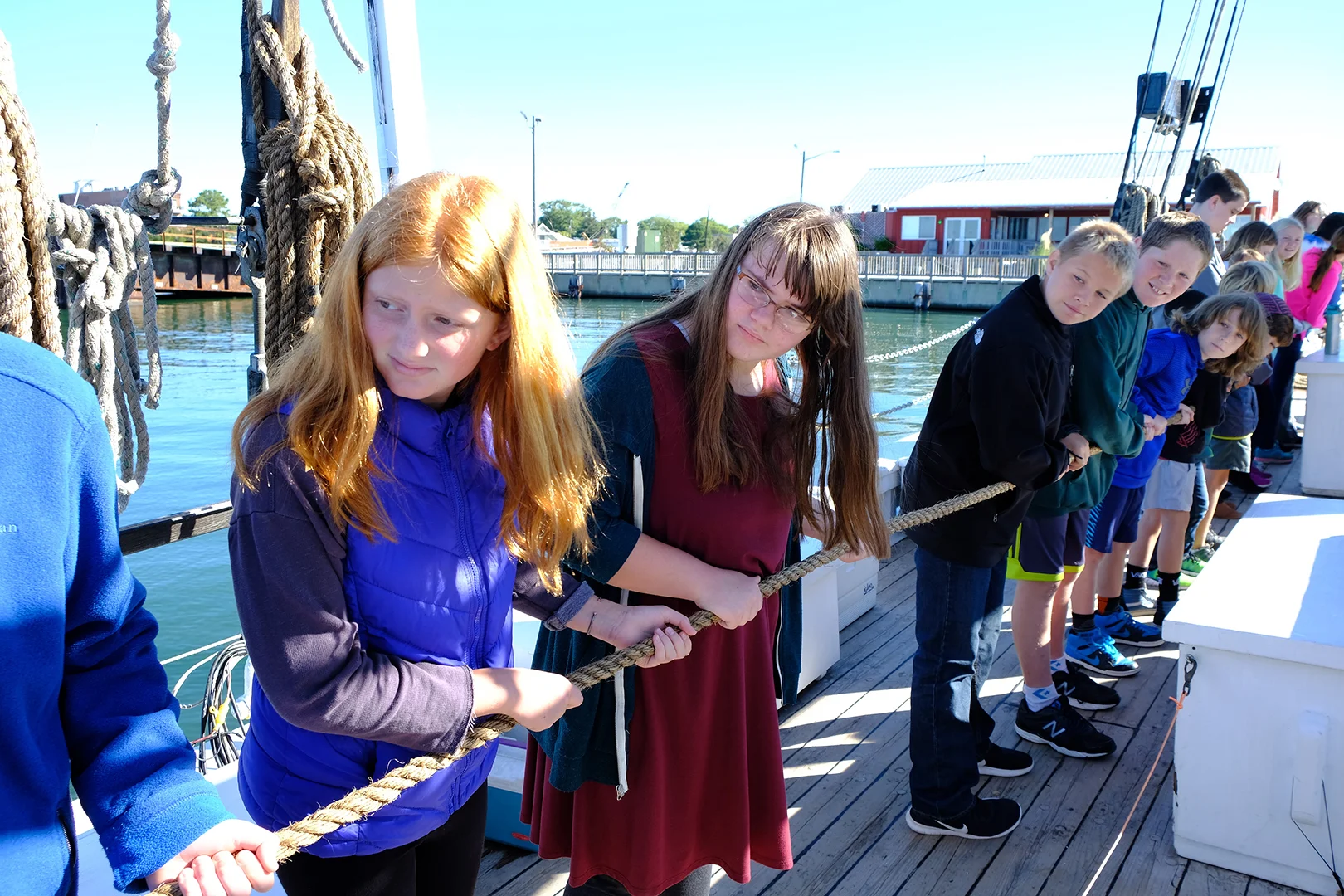 4th and 5th Grade Students Hoist the Sail of the Tall Ship A.J. Meerwald