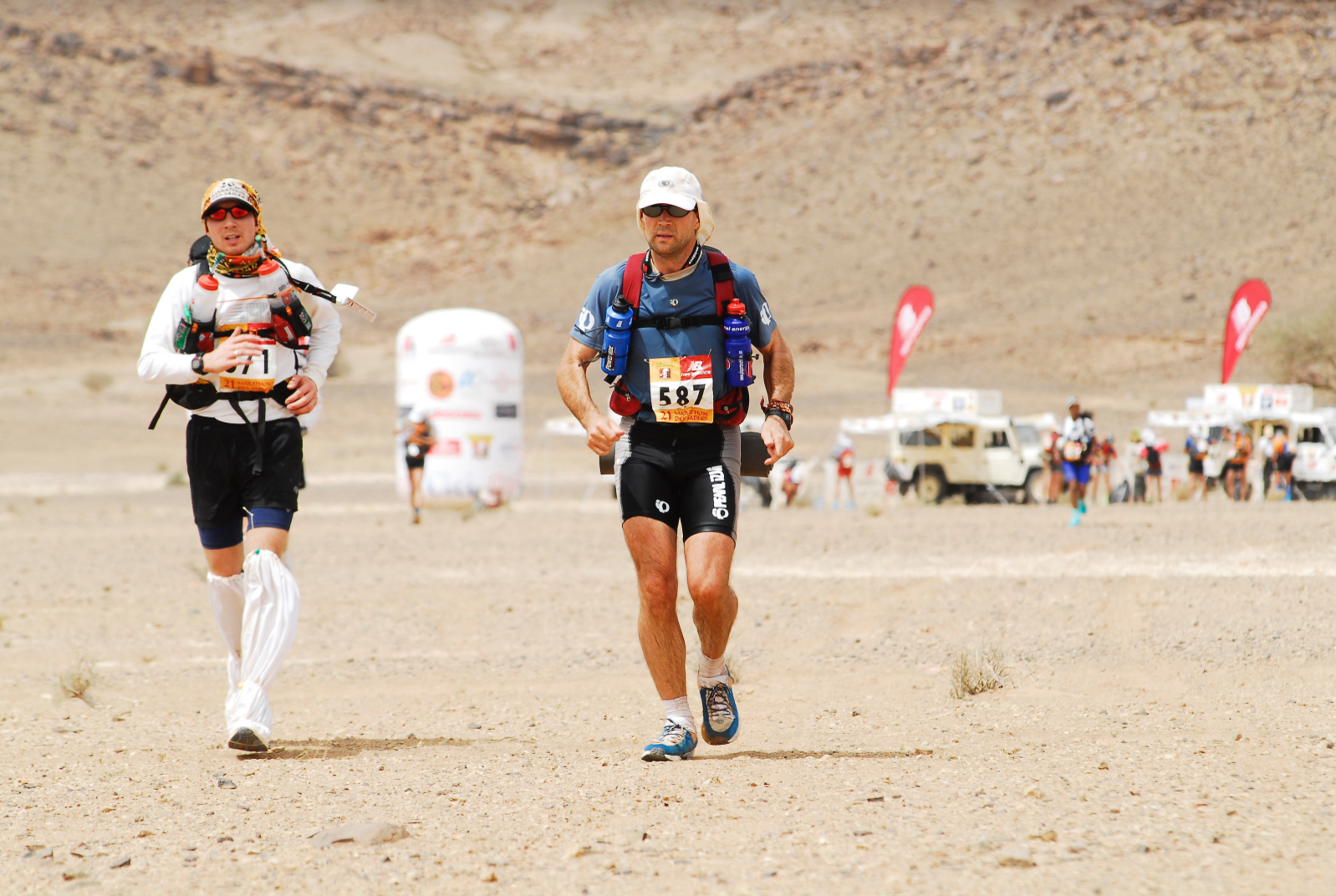 Russell, on the right, racing away from a Control Point in the 'Marathon Of The Sands'.