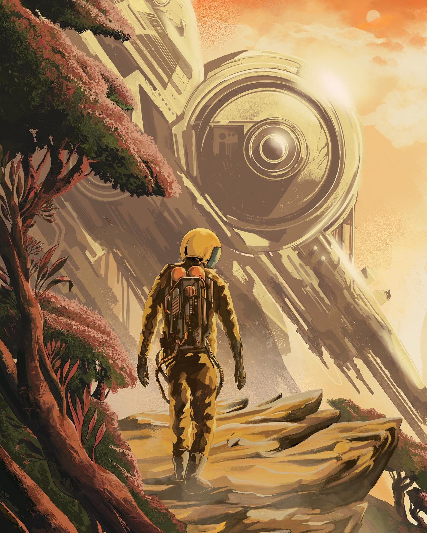 Pilot on a different planet, a repeating theme in some of these retro sci-fi works. A deep dive into procreate as usual. Will be available as a print, just a little bit too late for the xmas shopping, at some point on my website. 

#retroscifiart #re