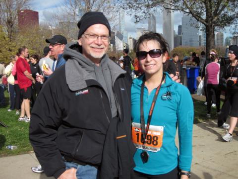 My dad at the finish line of the Monster Dash Half Marathon