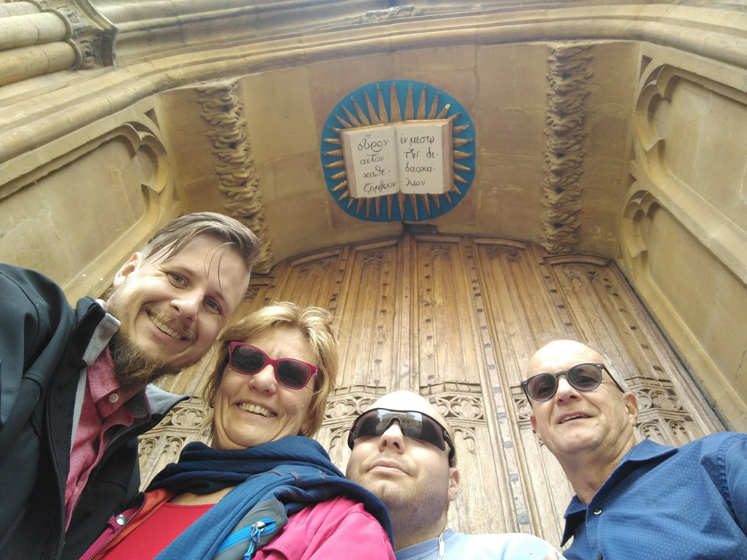 Looking down from the doorway at the Bodleian Library.